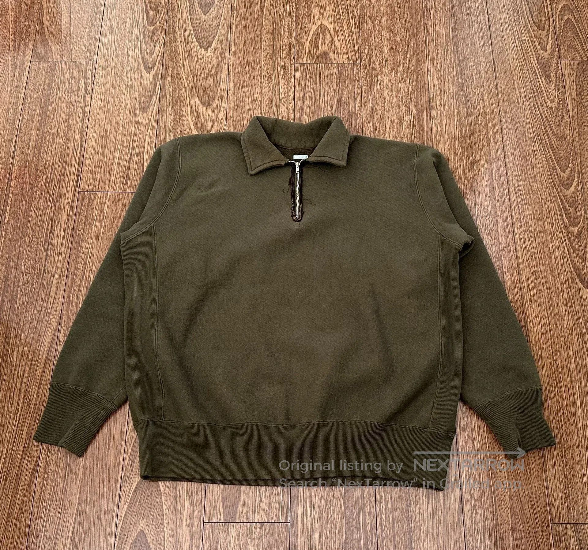 A.PRESSE vintage half zip sweatshirt in olive green. Size US S / EU 44-46 / 1 - 1 Thumbnail