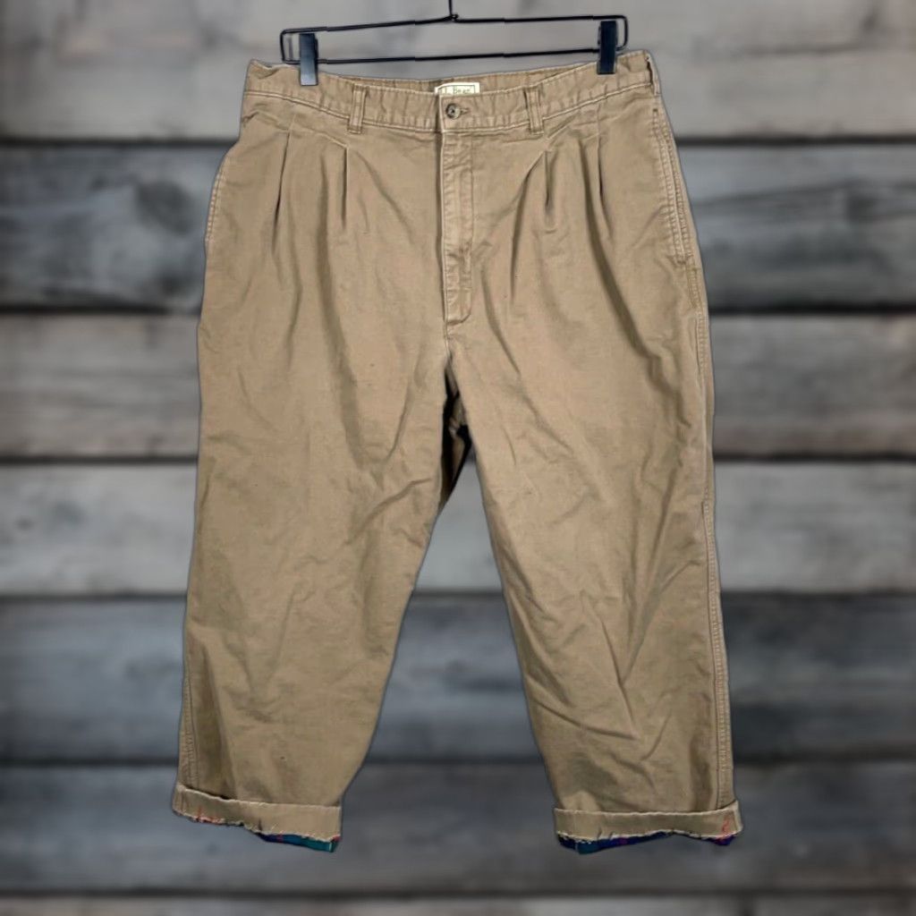 Vintage VINTAGE L.L. Bean Men's Chino Pants 90s Pleated Lined Cotton Casual Workwear Brown Size 34 Size US 34 / EU 50 - 1 Thumbnail