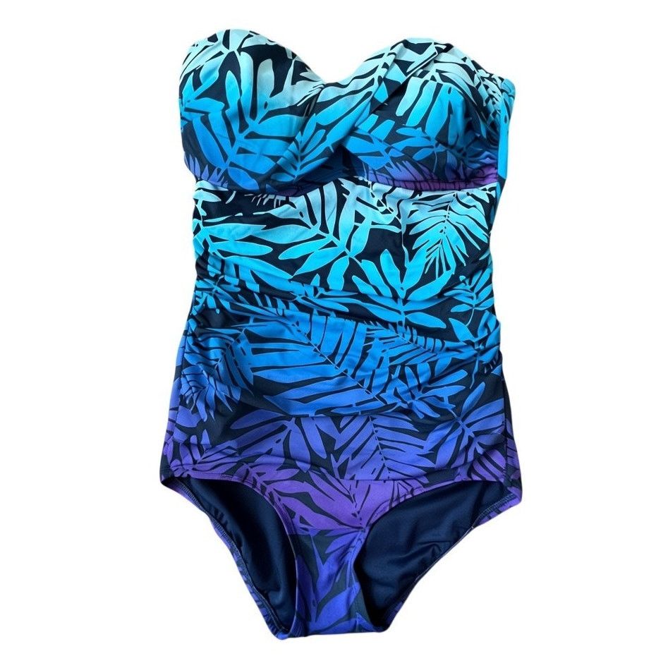 Other Bleu by Rod Beattie Palm-Print Bandeau Swimsuit, US4 Size ONE SIZE - 5 Thumbnail