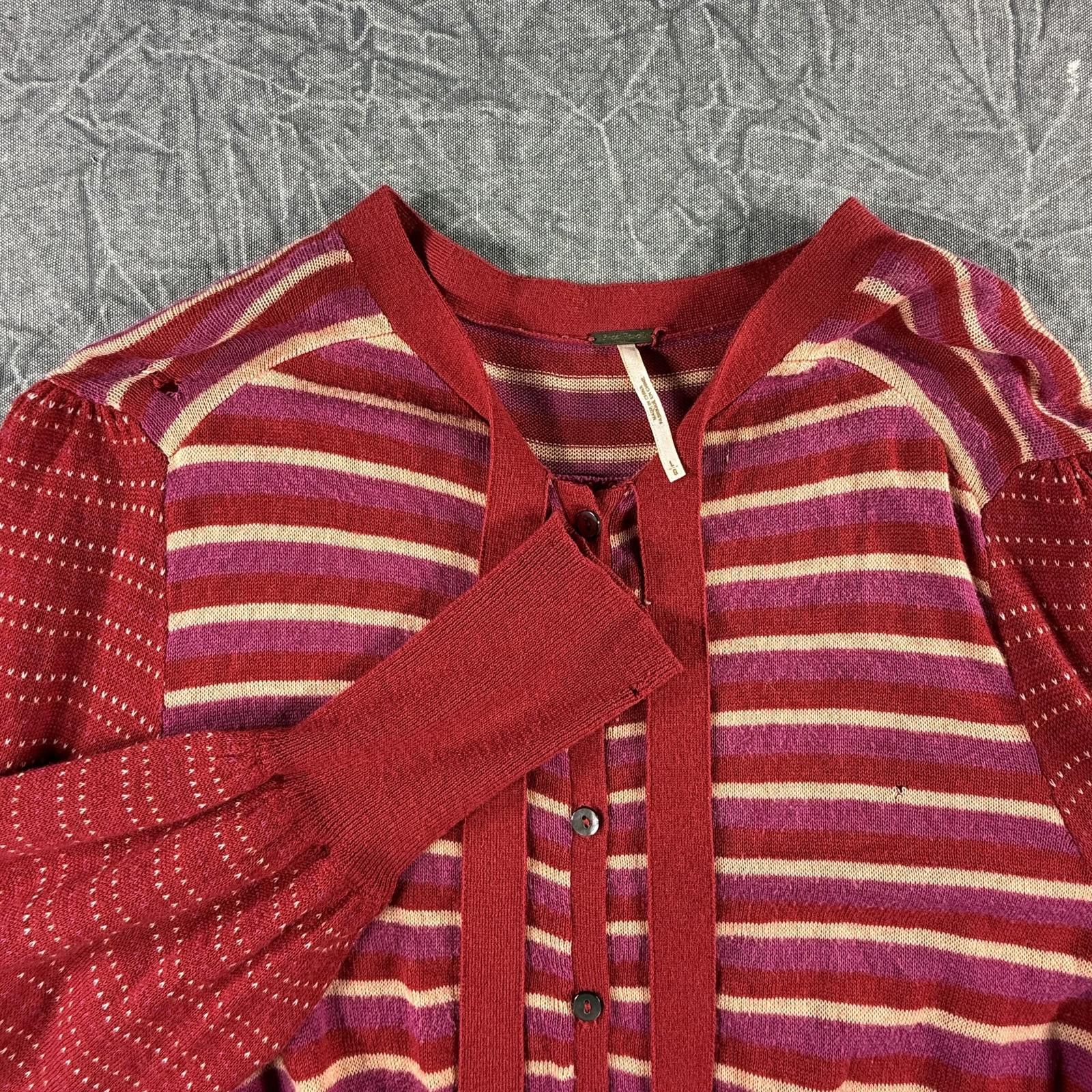 Free People Free People Cardigan Women's L Red Wool Open Neck Bow Size L / US 10 / IT 46 - 1 Thumbnail