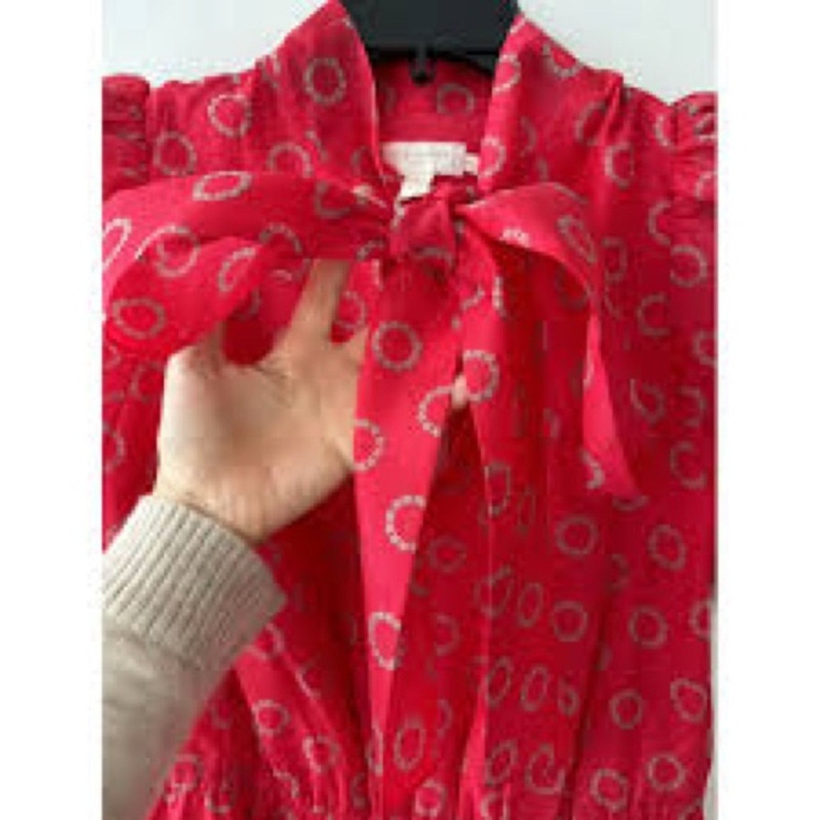 Ted Baker Ted Baker London Silk Red Puff Sleeve Mini Dress w Tie Neck Size M / US 6-8 / IT 42-44 - 9 Thumbnail