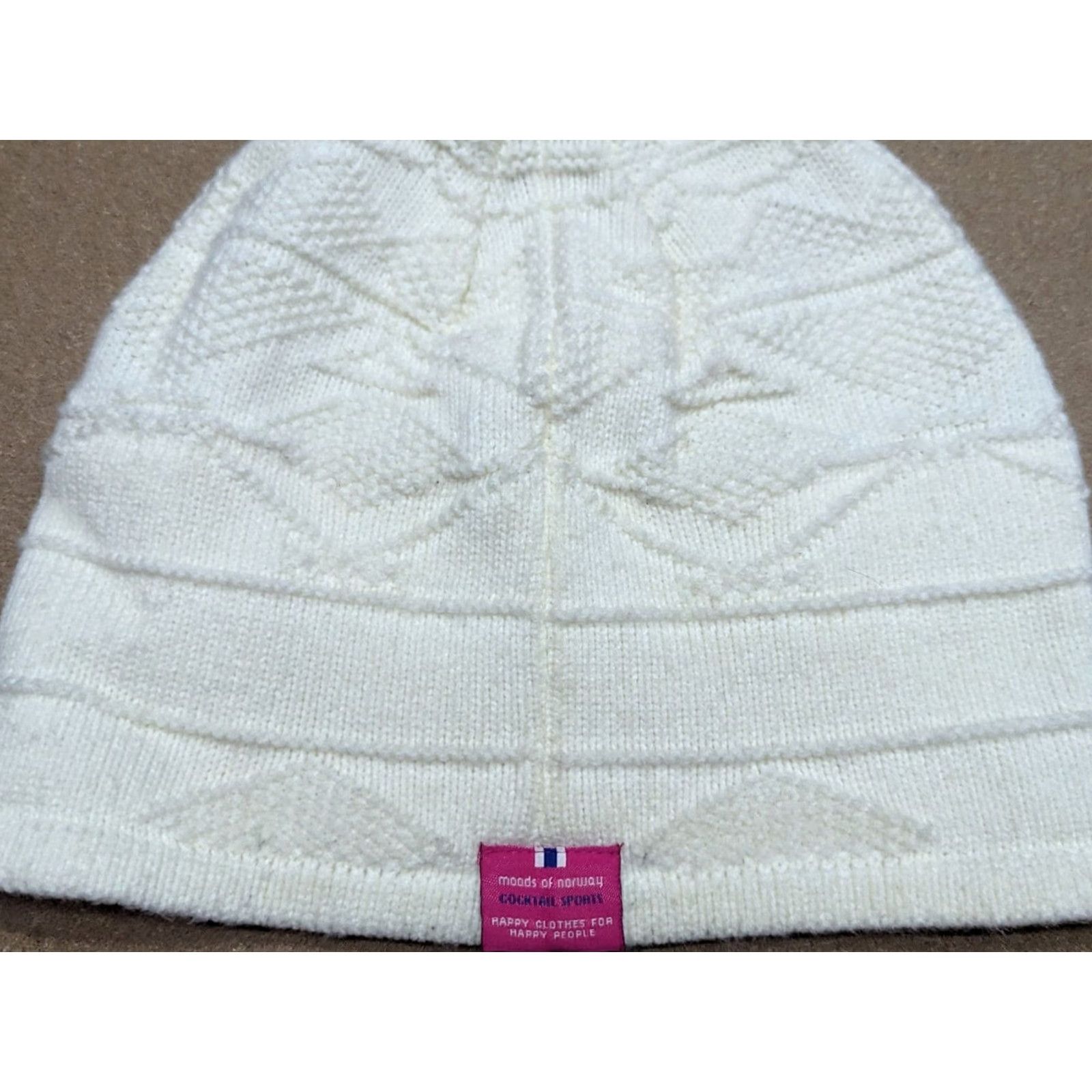 Vintage Moods of Norway Beanie Hat One Size Lined Pom Pom Spellout Knitted White Hat Adults Unisex Beanie Mens Womens Size ONE SIZE - 3 Thumbnail