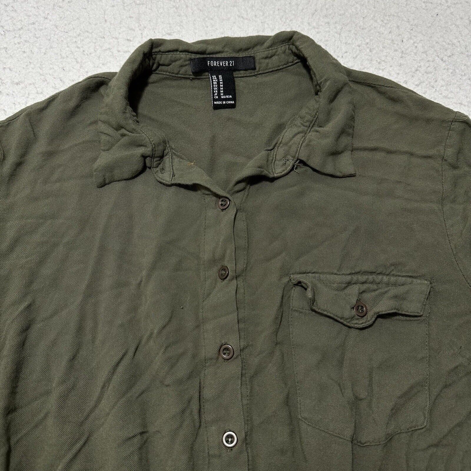 Forever 21 Forever 21 Medium Button Up Fit & Flare Dress Olive Green Size M / US 6-8 / IT 42-44 - 2 Thumbnail