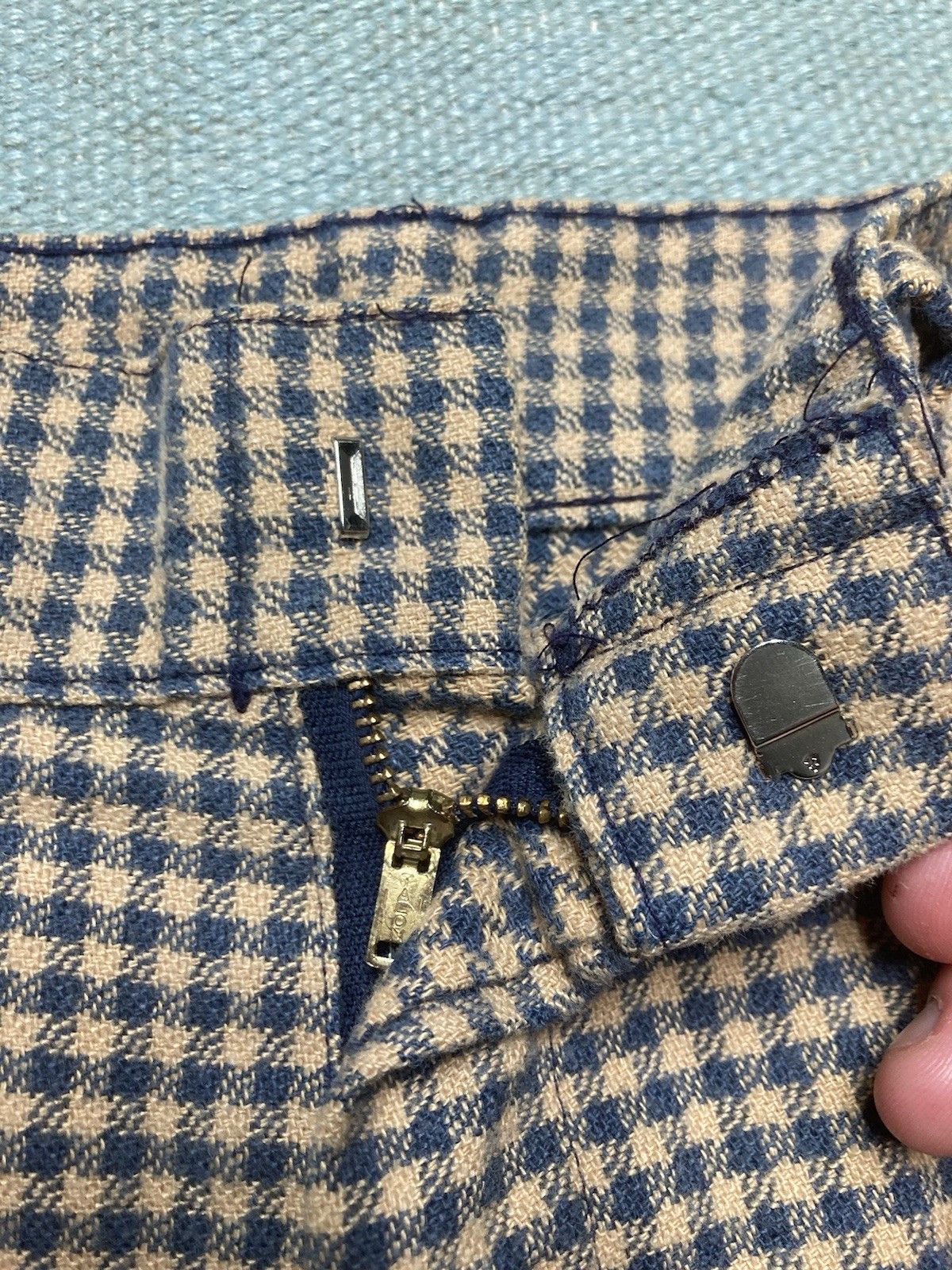 JCPenney × Vintage 70s bell bottom flare pants houndstooth checkered 18 28x28 Size 28" / US 6 / IT 42 - 4 Thumbnail
