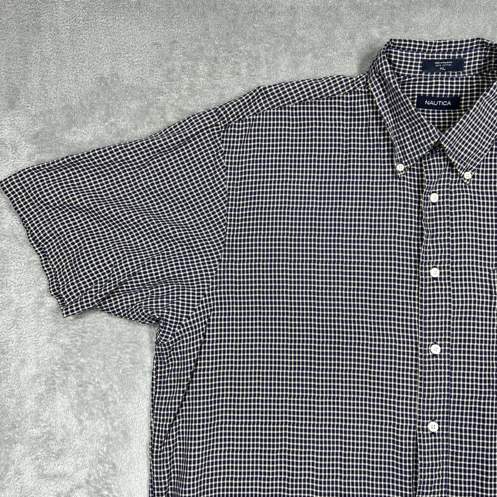 Nautica Nautica Shirt XL Button-Down Short Sleeve Navy Blue Yellow Checkered Multicolor Men Regular Fit Size US XL / EU 56 / 4 - 6 Thumbnail