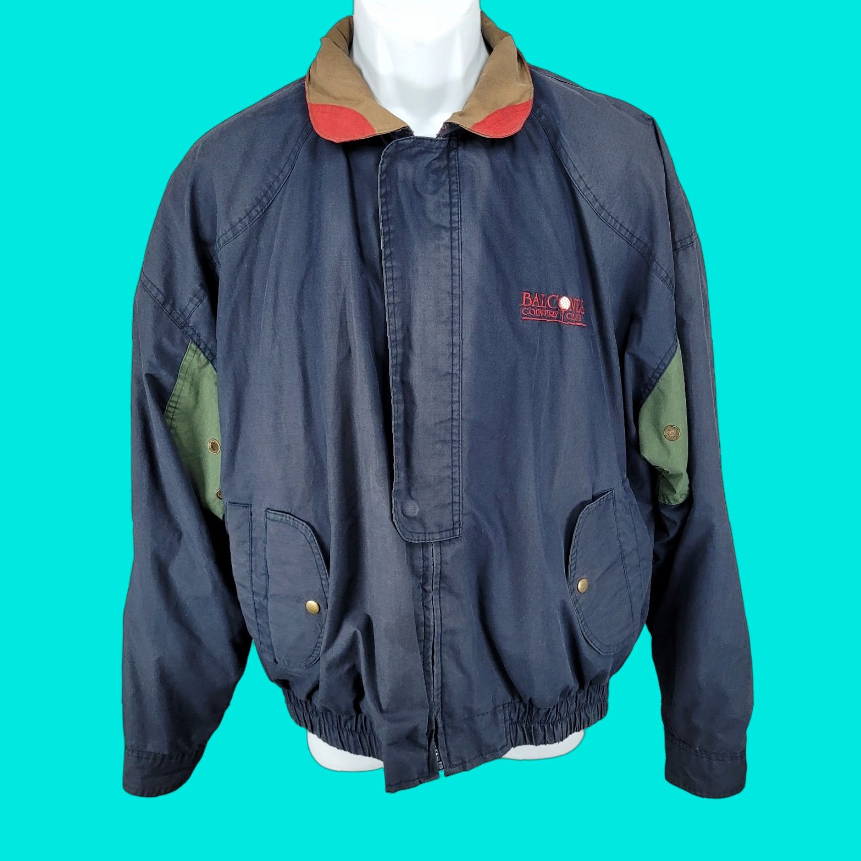 Vintage VINTAGE Balcones Country Club Divots Navy Golf Hooded Bomber Jacket L Men Large Blue Solid Logo Embroidered Zip Snap Size US L / EU 52-54 / 3 - 1 Thumbnail