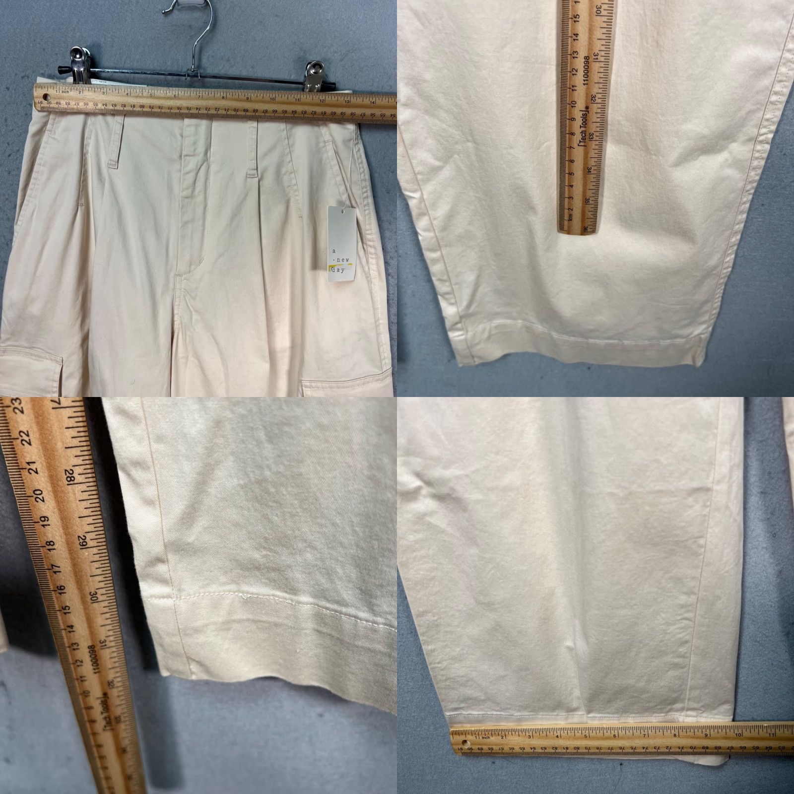 Vintage A New Day Womens Pant Cargo Wide-Leg Beige Stretch Cotton Blend High Rise 4R Size 27" / US 4 / IT 40 - 8 Thumbnail