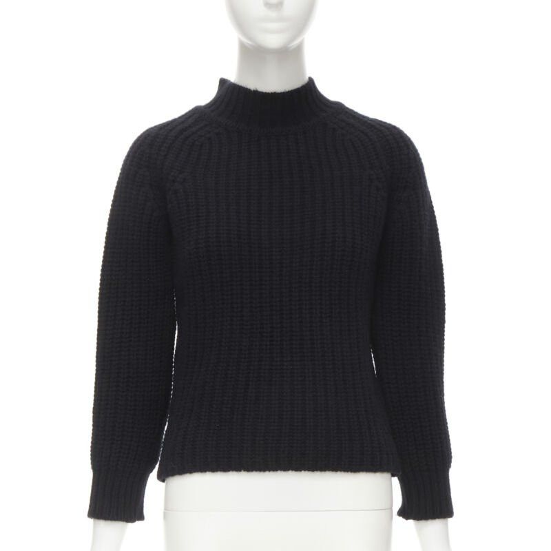 MAISON KITSUNE black 100% lambs wool chunky knit high neck sweater S