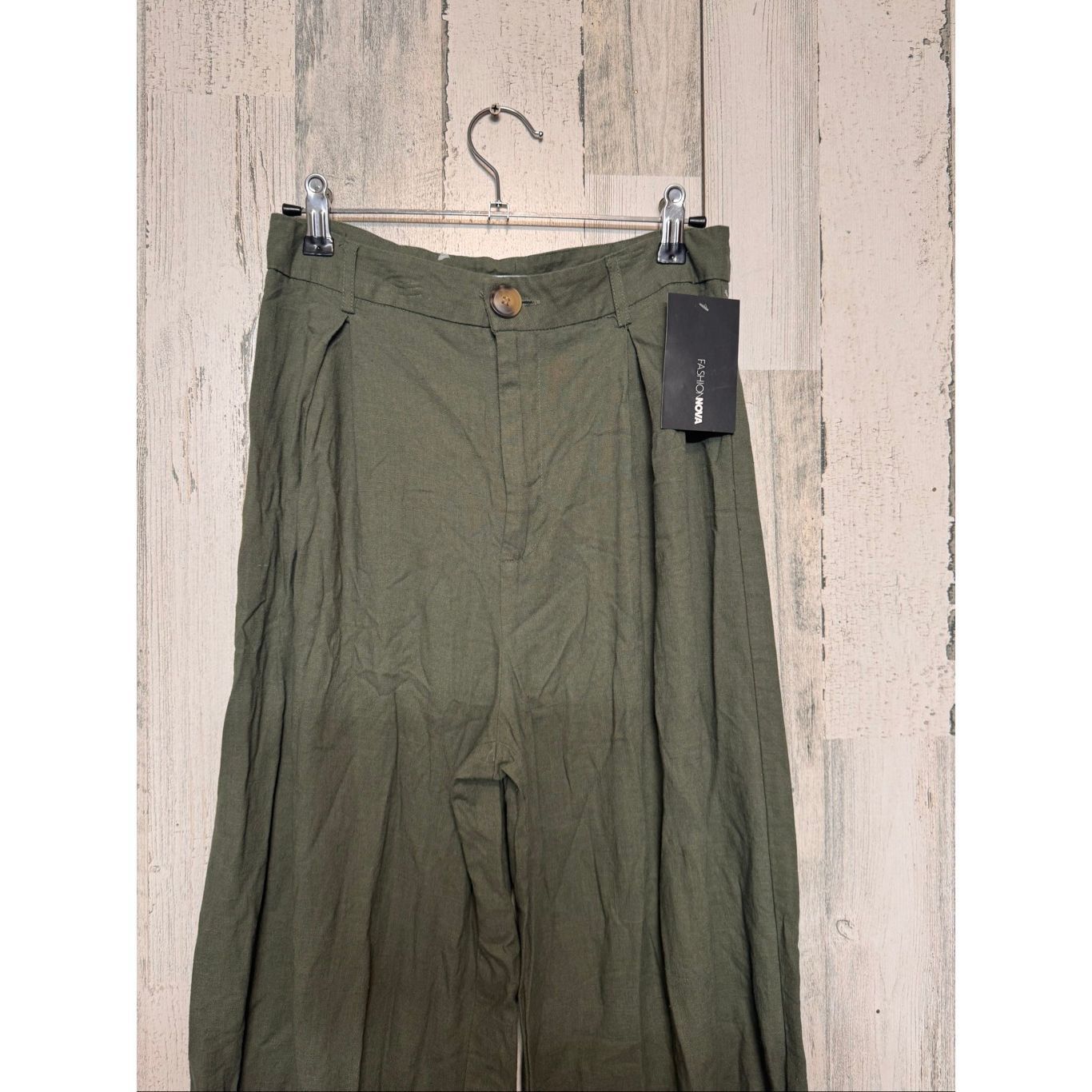 Other Fashion Nova Olive Green Wide Leg Pants Size M Linen Blend H Size 30" / US 8 / IT 44 - 4 Thumbnail