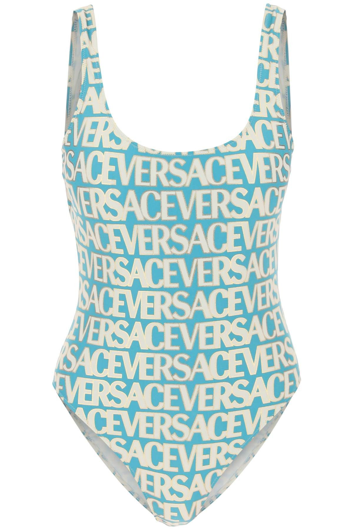 image of Versace Versace Allover One-Piece Swimwear in Turquoise Avory, Women's (Size Small)