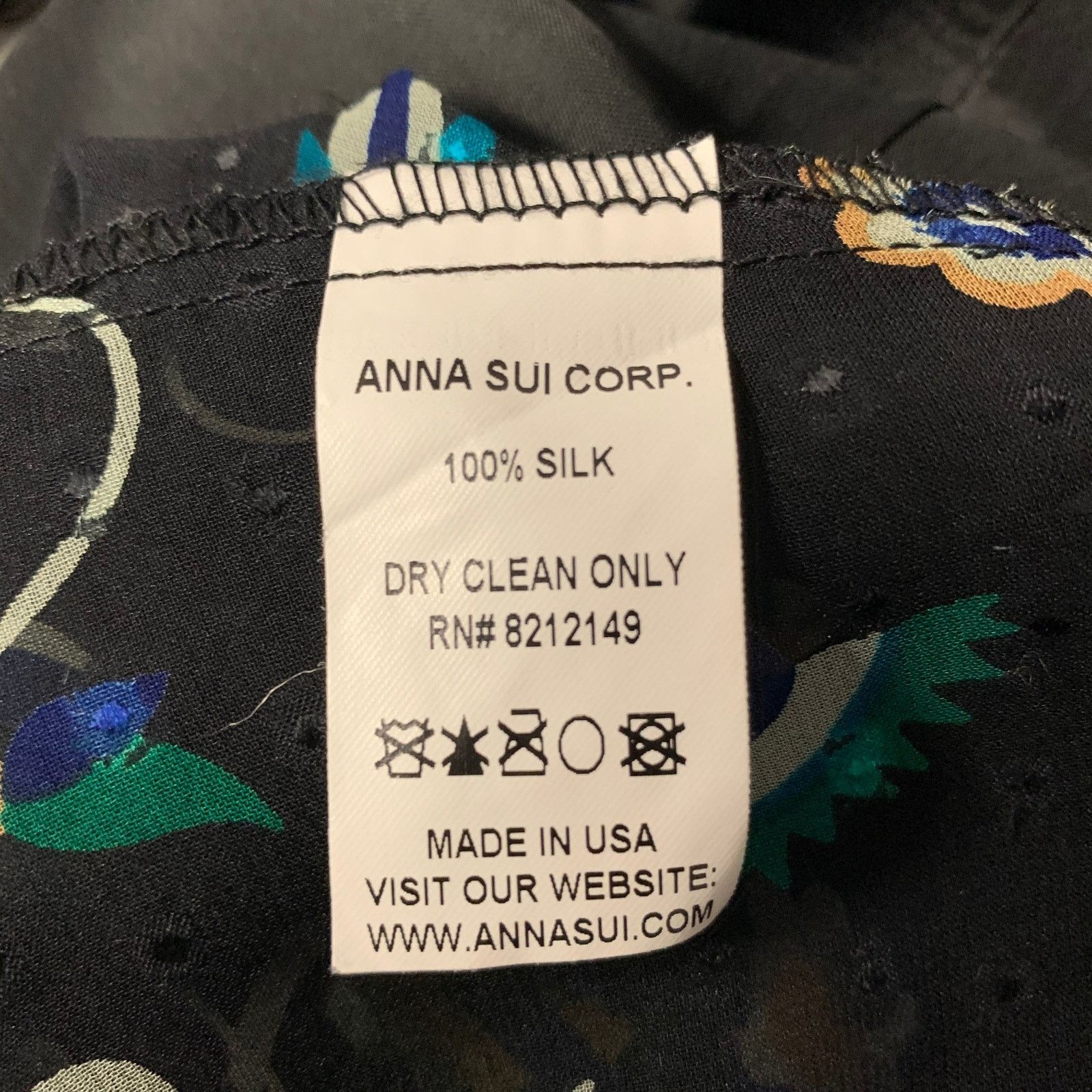 Anna Sui ANNA SUI Black Blue Silk Floral Midi Knee-Length Dress Size S / US 4 / IT 40 - 8 Thumbnail