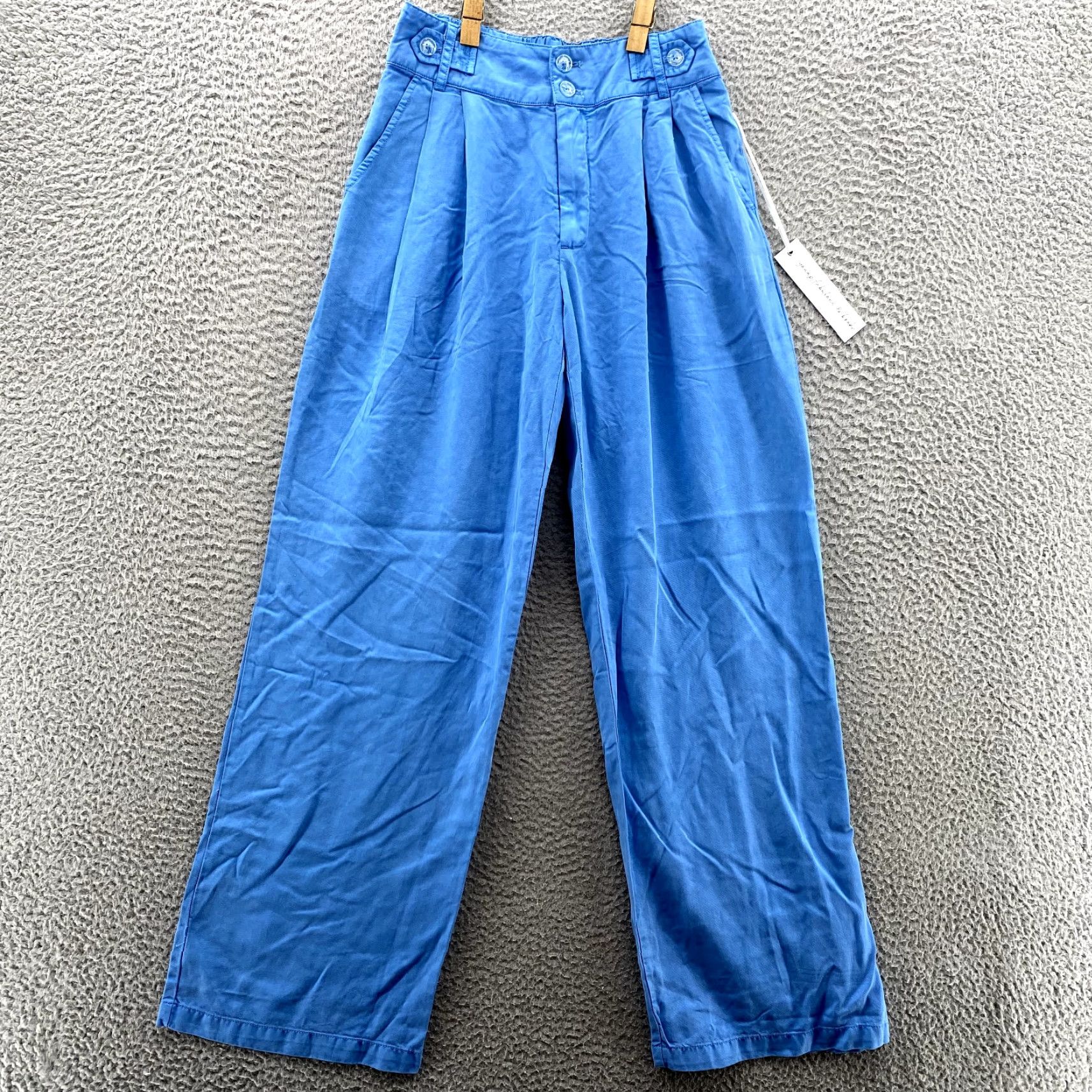 Young Fabulous & Broke VINTAGE Young Fabulous & Broke Linen Blend Pants Women XS Blue Wide-Leg 90s Lagenlook Boho Chic 90s Womens XS Blue Size 26" / US 2 / IT 38 - 2 Thumbnail