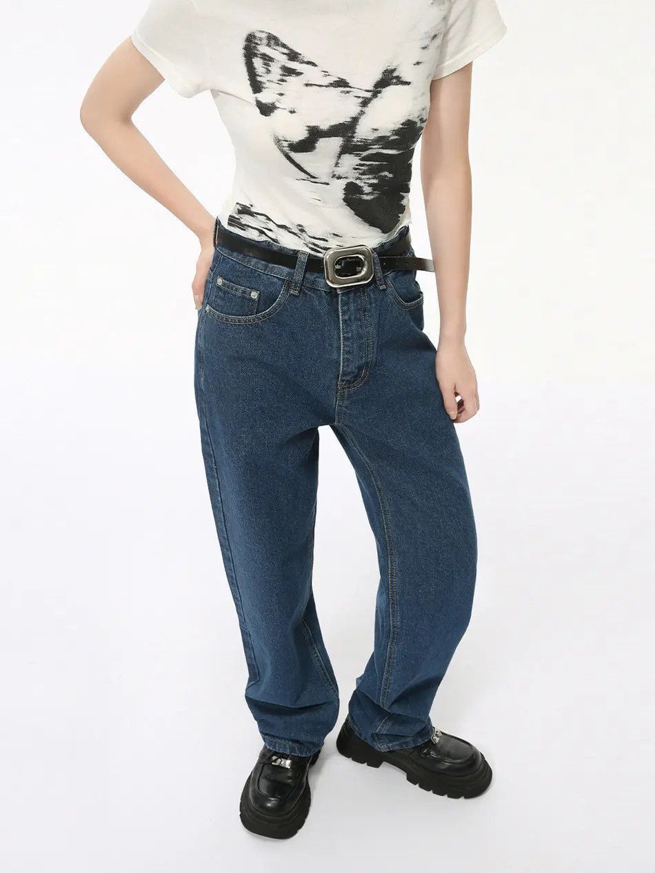 Japanese Brand Retro loose straight leg high street jeans Size US 32 / EU 48 - 2 Thumbnail