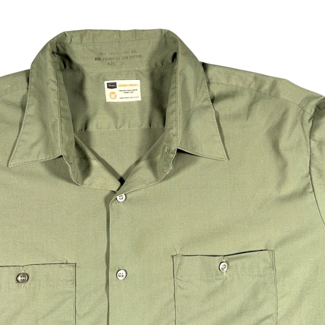 Sears VINTAGE Sears Shirt Adult 2XL Green 70s Workwear Perma-Prest Sage Button-Up Long Sleeve Size US XXL / EU 58 / 5 - 2 Thumbnail