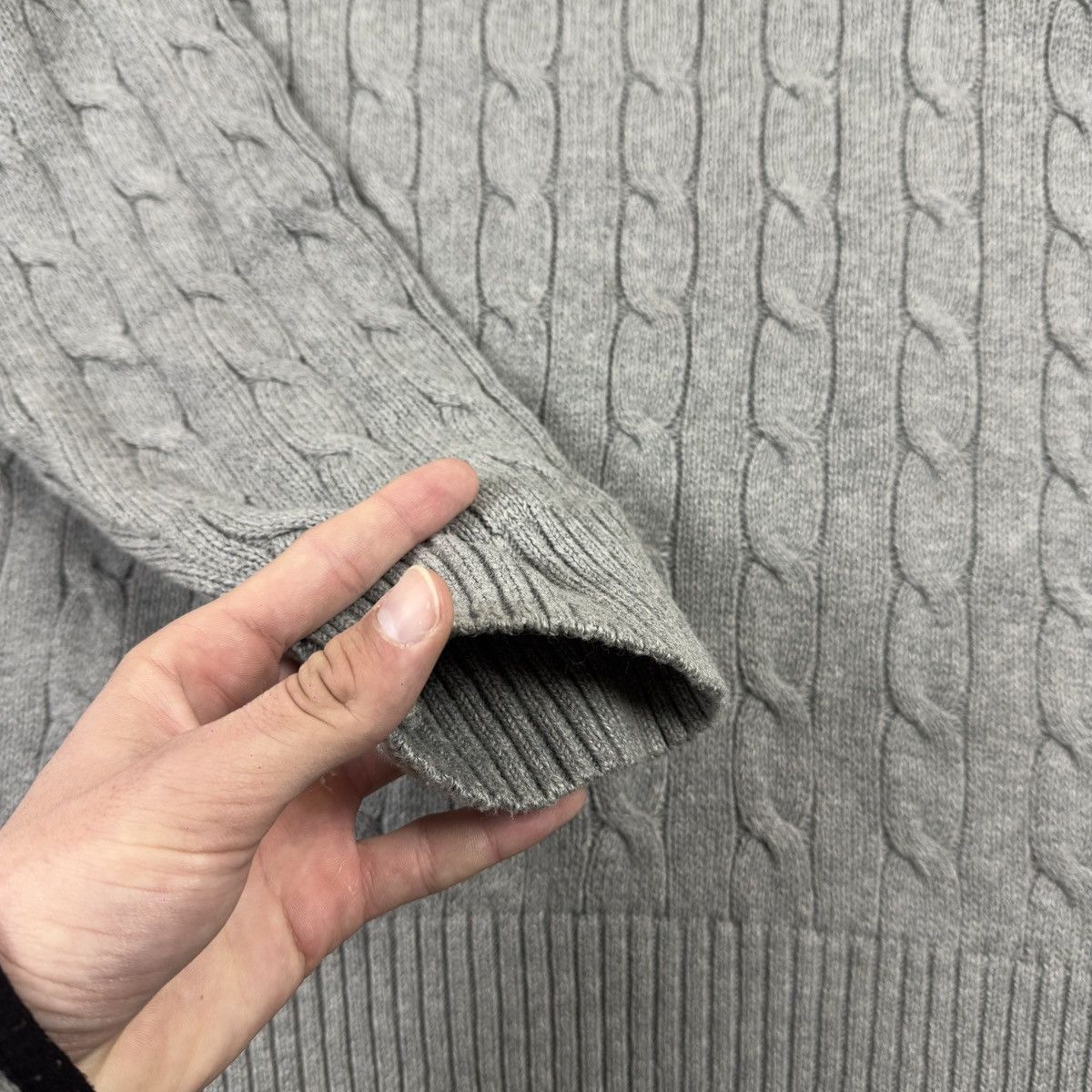 Polo Ralph Lauren Original Polo Ralph Lauren Cable Knit Gray Cotton Sweater Size US XL / EU 56 / 4 - 4 Thumbnail