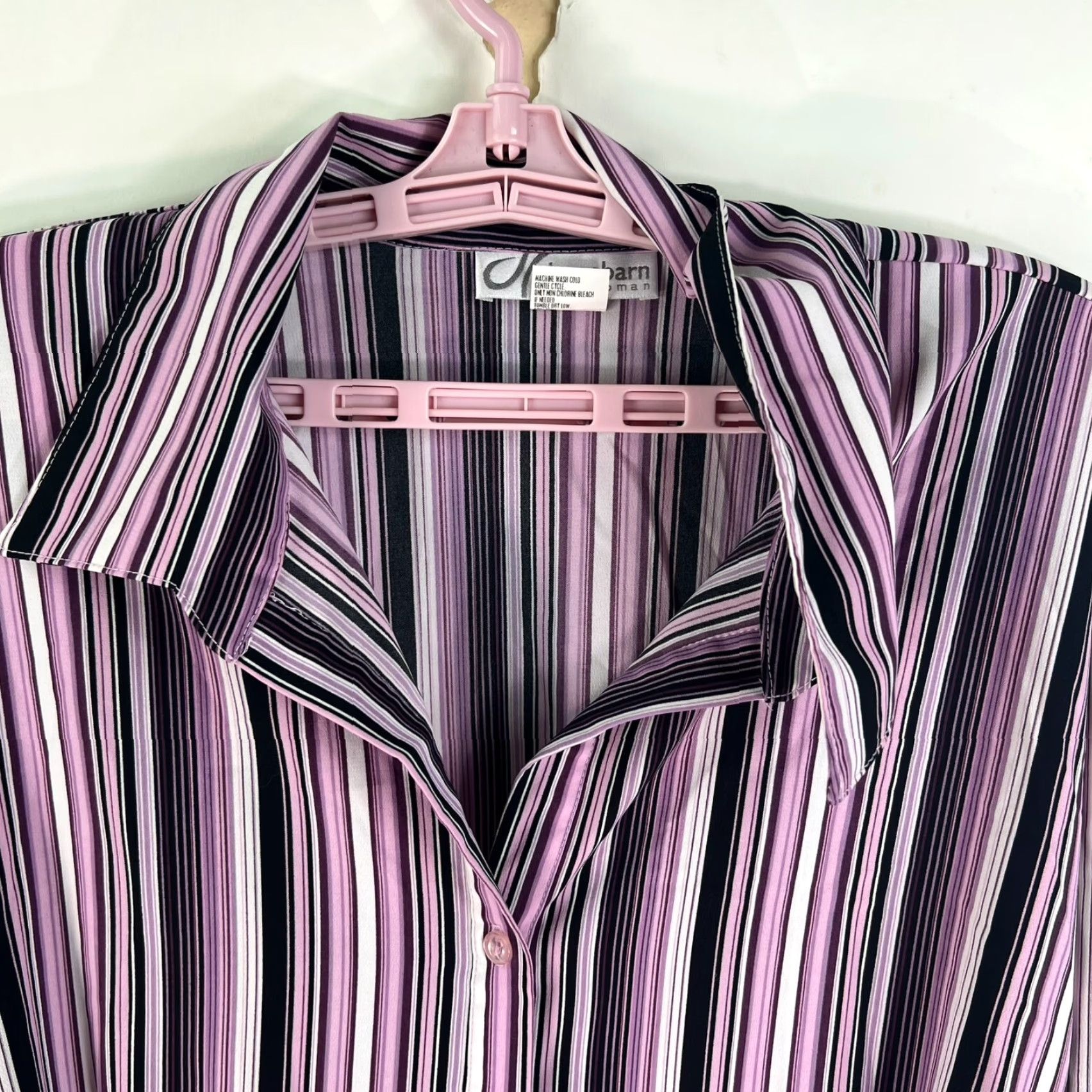 Vintage Dressbarn Blouse Women's 3XL Pink Striped Collared Button Long Sleeve Polyester Blend Plus Size Canadian Made Size XXL / US 16-18 / IT 52-54 - 4 Thumbnail
