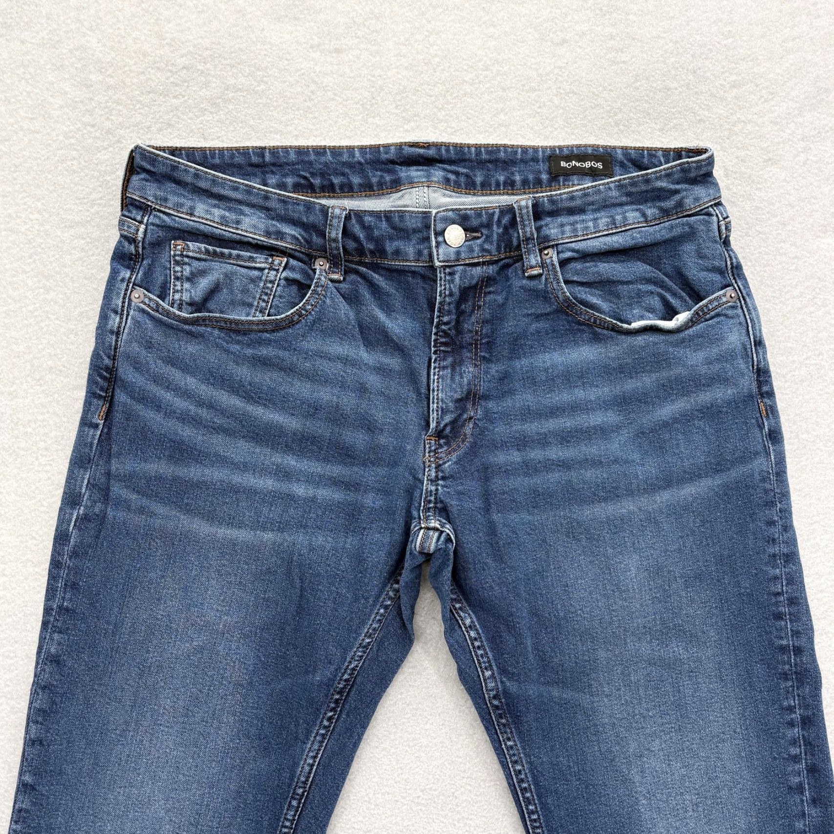 Bonobos Bonobos Jeans Mens 34x34 Blue Medium Wash Slim Straight Stretch Denim Pants Size US 34 / EU 50 - 2 Thumbnail