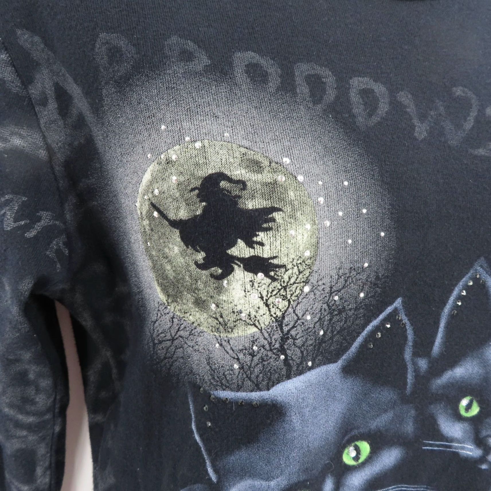 Vintage My Halloween Womens Small Rhinestone Black Cat Witch Spooky Shirt All Cotton Size S / US 4 / IT 40 - 3 Thumbnail