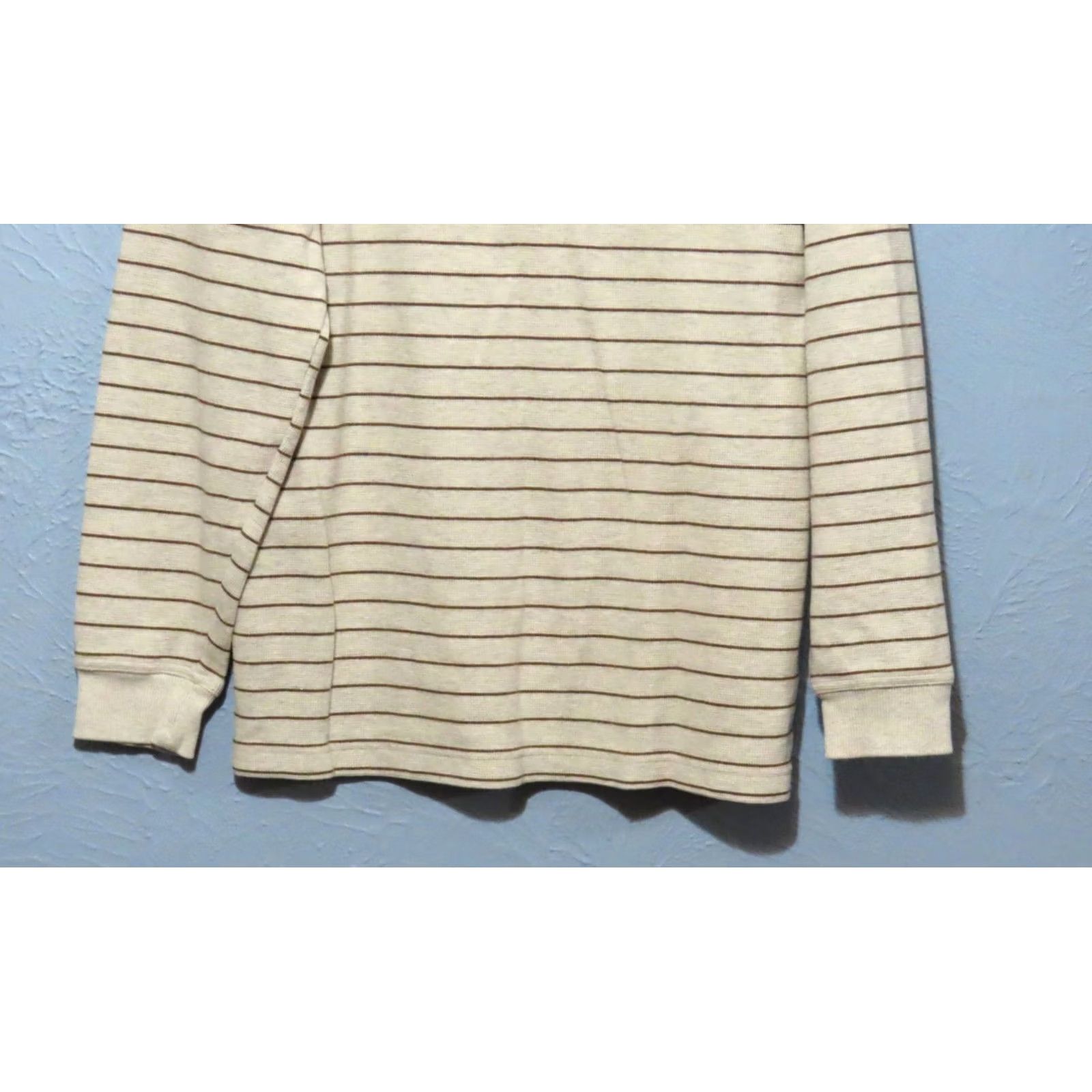 Vintage VINTAGE LL Bean Men's Small Regular Waffle Henley Long Sleeve Brown Striped Cream Shirt Size US S / EU 44-46 / 1 - 2 Thumbnail