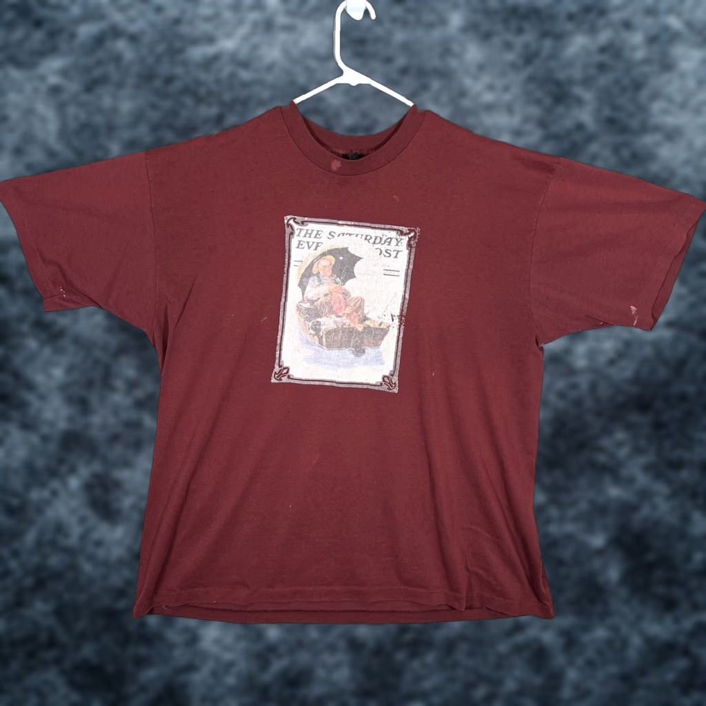 Vintage VINTAGE The Saturday Evening Post Magazine T Shirt Mens 2XL Maroon 80s Crew Neck Short Sleeve Graphic Print Regular Vintage 7/10 Size US XXL / EU 58 / 5 - 1 Thumbnail