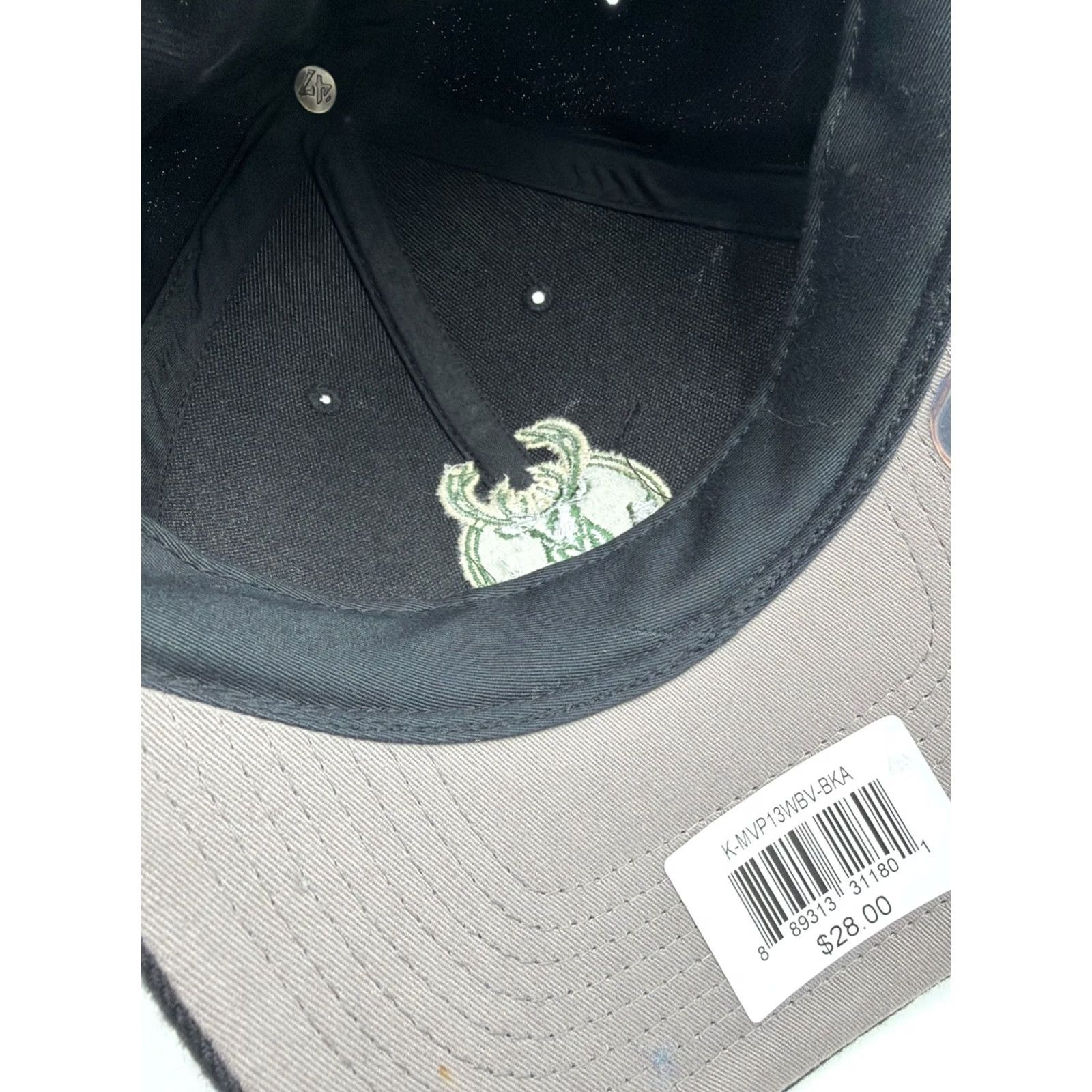 47 47 Brand MVP Adjustable Hat Milwaukee Bucks Black Structured Cap Mens One Size Black Baseball Cap Adjustable Bucks Fans Size ONE SIZE - 6 Thumbnail