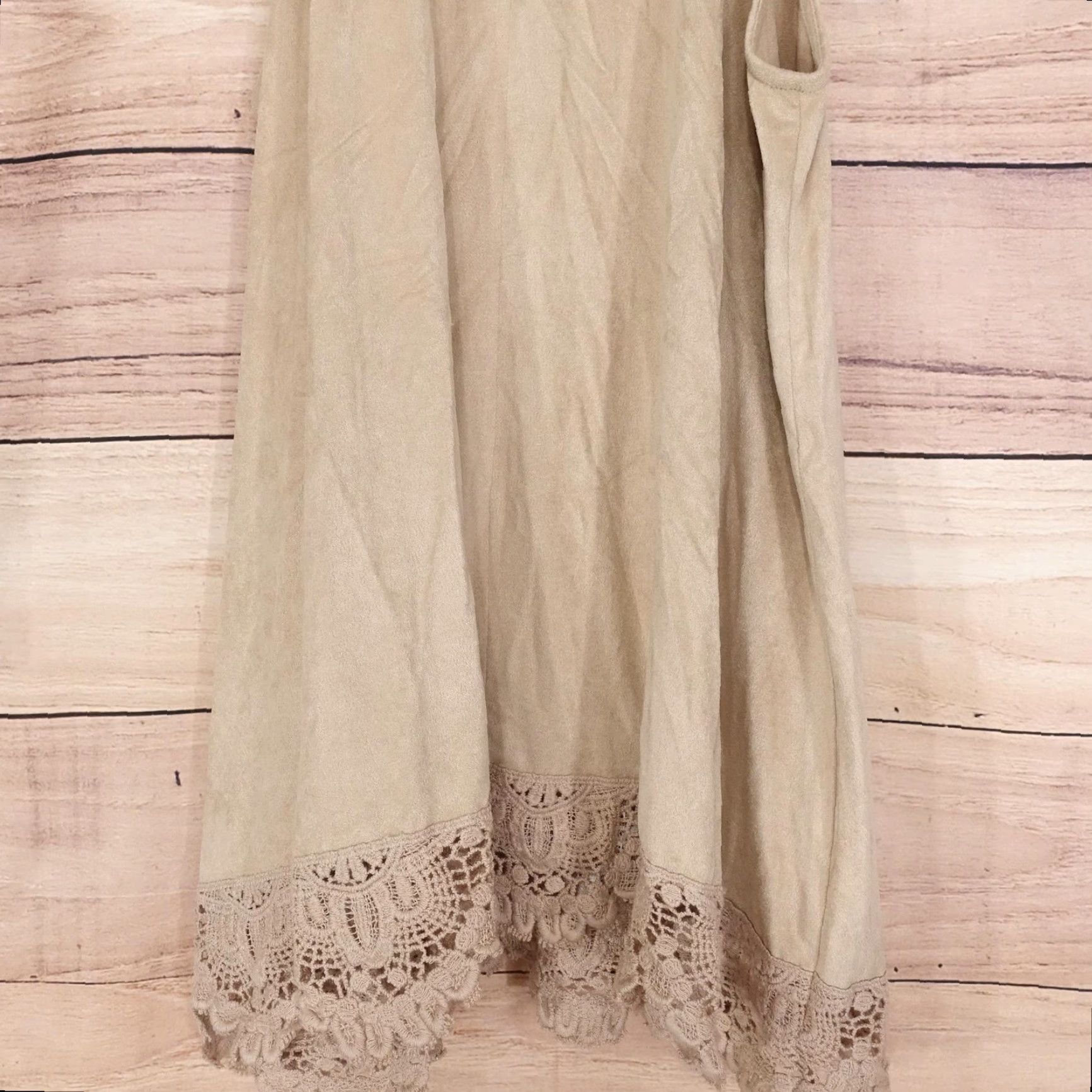 Vintage Maurices Tank Womens 1 Tan Lace Inset Crochet Hem Sleeveless Boho Size XS / US 0-2 / IT 36-38 - 6 Thumbnail