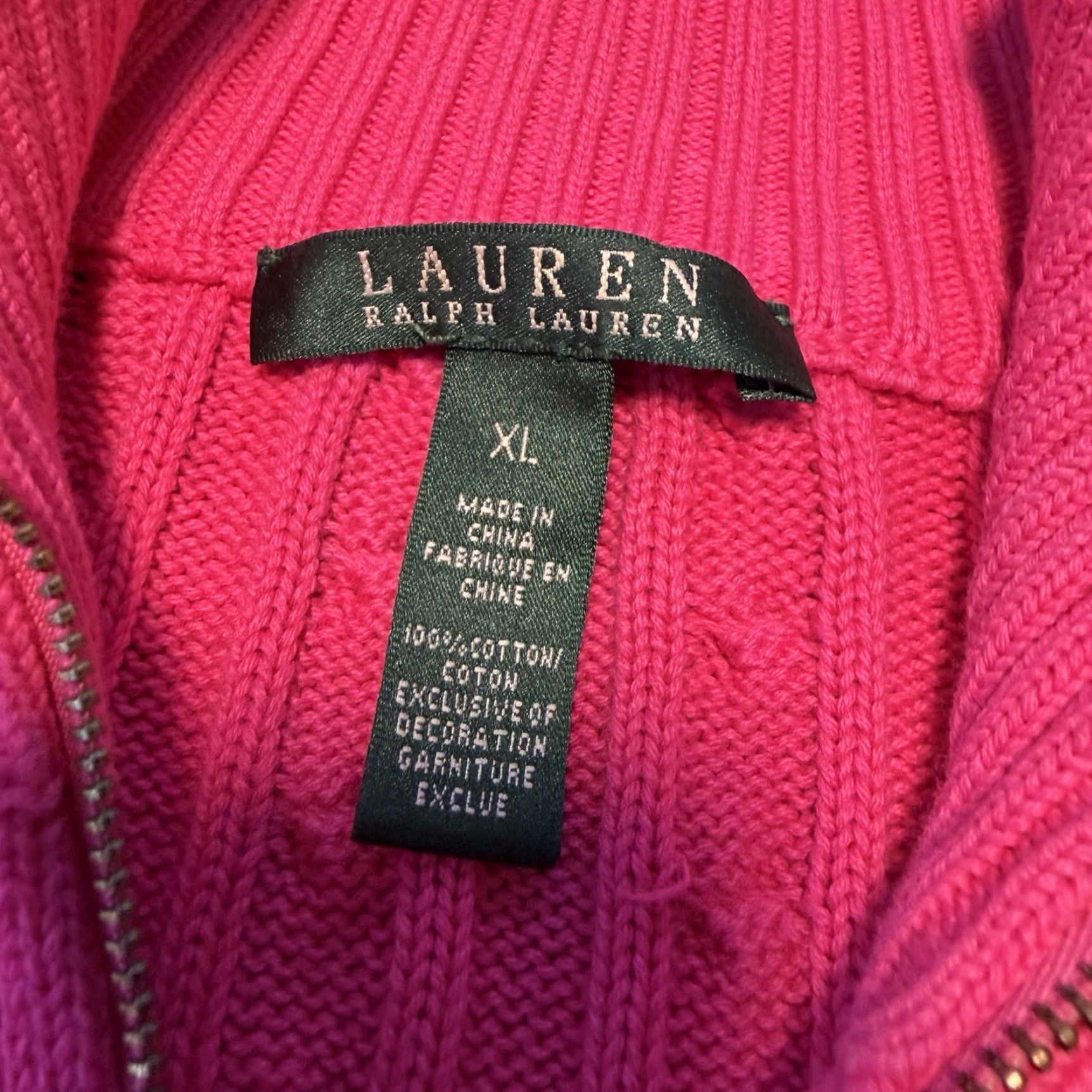 Ralph Lauren VINTAGE Lauren Ralph Lauren Cardigan Womens Cable-Knit Y2K Full Zip Mock Neck Jacket XL Pink Size XL / US 12-14 / IT 48-50 - 3 Thumbnail