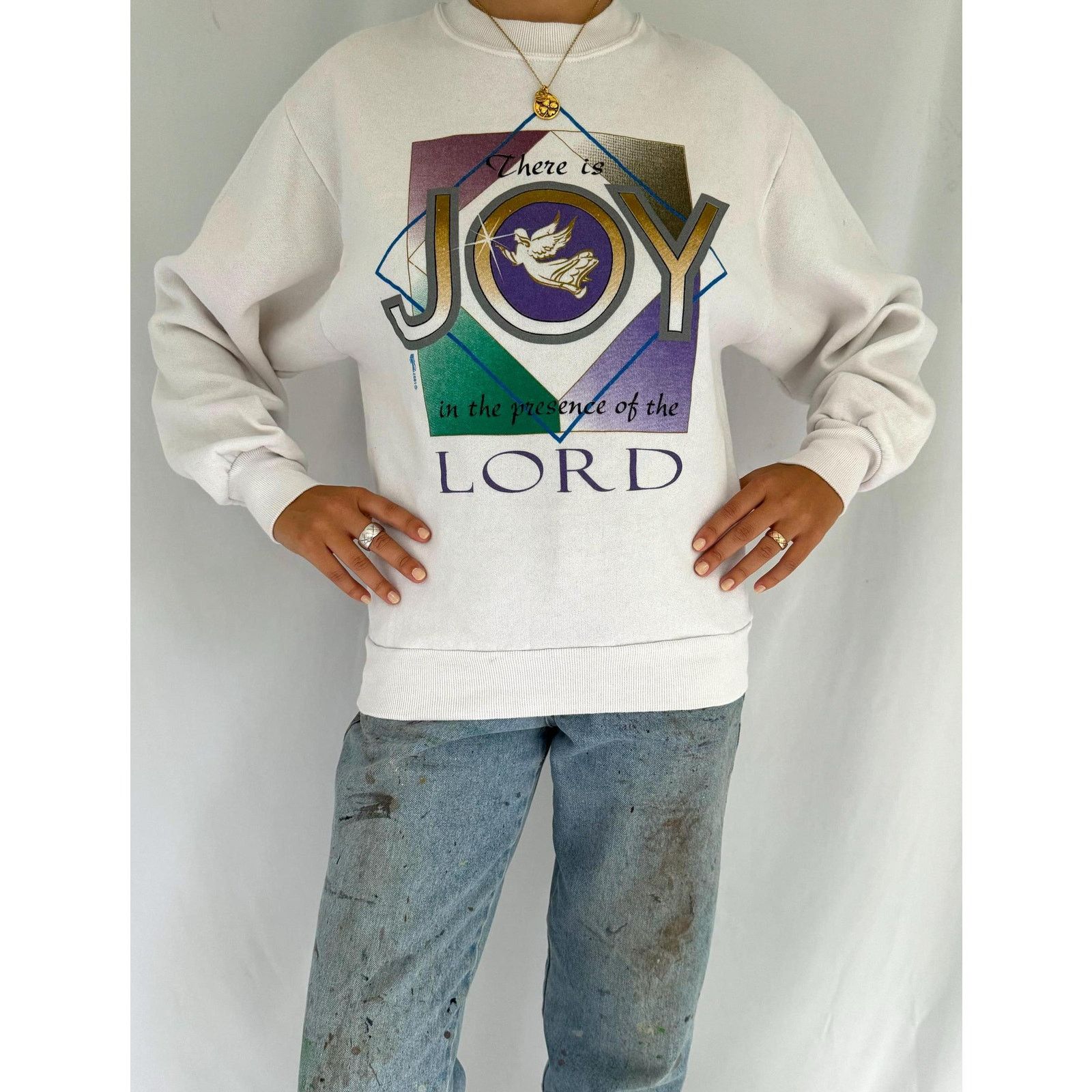Jerzees 90s vintage white joy of the lord holiday pullover sweater Size S / US 4 / IT 40 - 2 Thumbnail