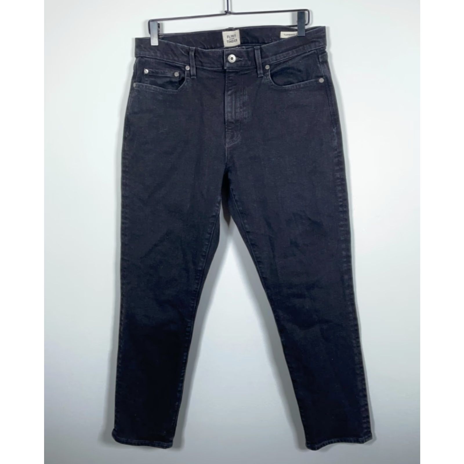 Denime Flint & Tinder Jeans Tapered Men's 33 x 30 Black Denim Stretch USA Made Regular Mid Rise 5-Pocket Grunge 90s Vintage No Size US 34 / EU 50 - 2 Thumbnail