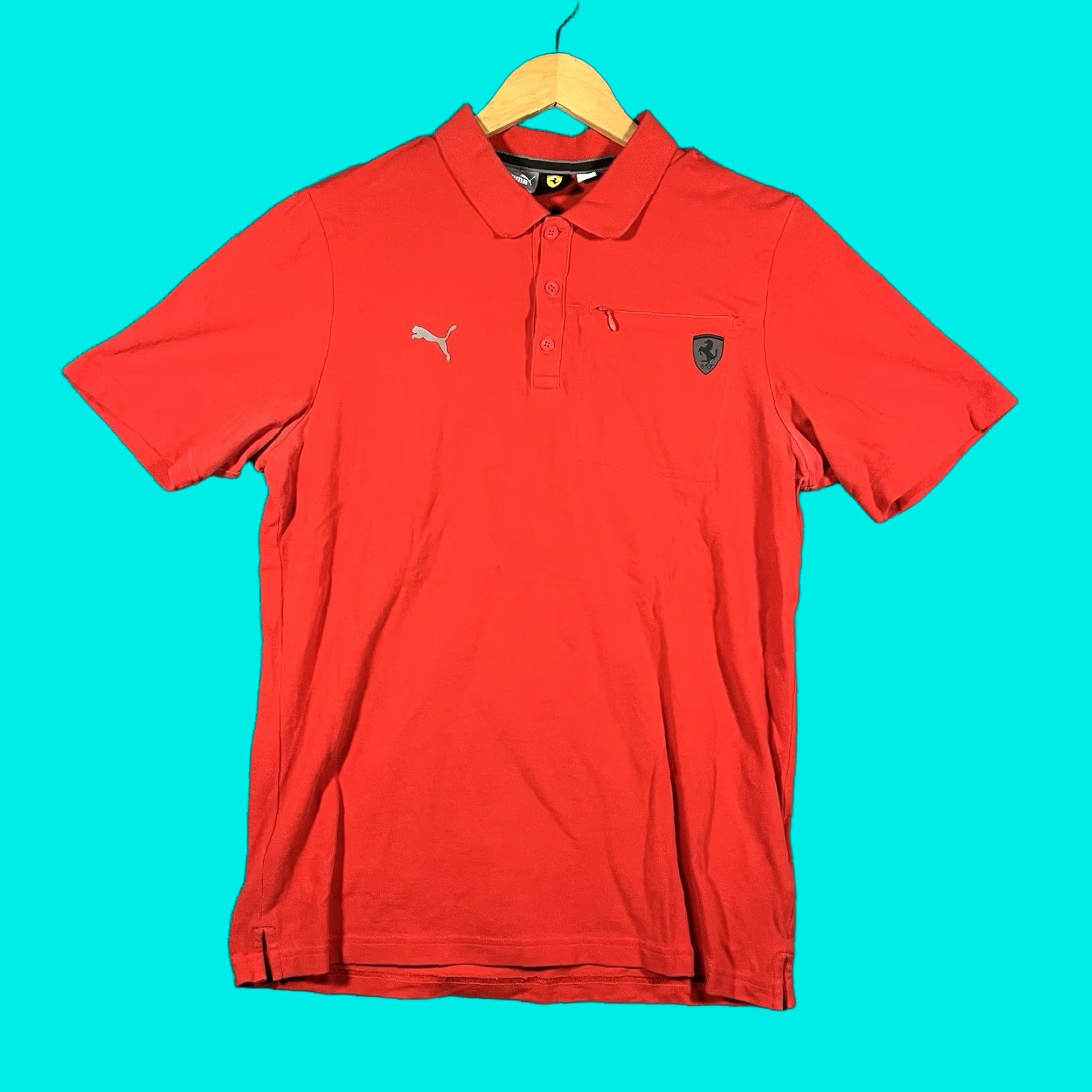Puma PUMA Polo Shirt Mens Large Red Scuderia Ferrari Racing Team F1 Italia Short Sleeve Collared 100% Cotton Sports Size US L / EU 52-54 / 3 - 1 Thumbnail