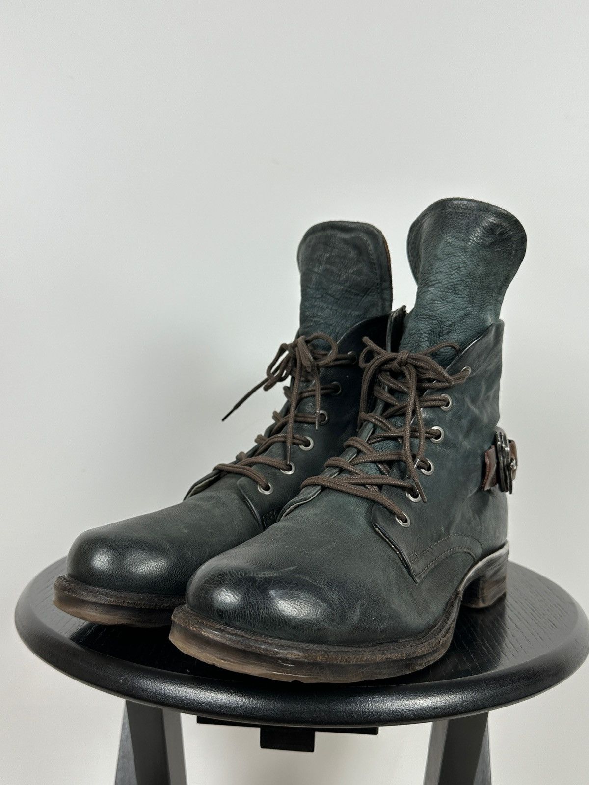 A.S.98 A.S.98. Airstep Navy Green Leather Biker Ankle Boots Size US 10 / IT 40 - 11 Thumbnail