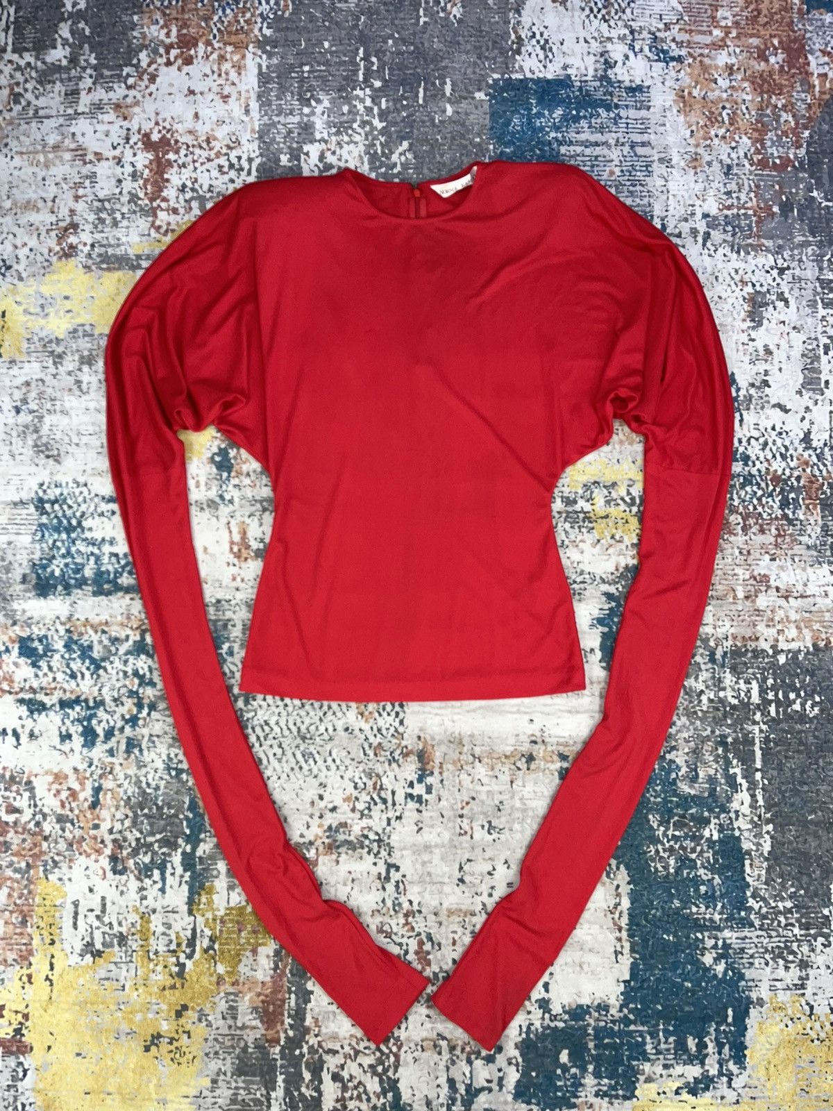 Vtg Norma Kamali Shoulder Pad Over L/Sleeve Shirt
