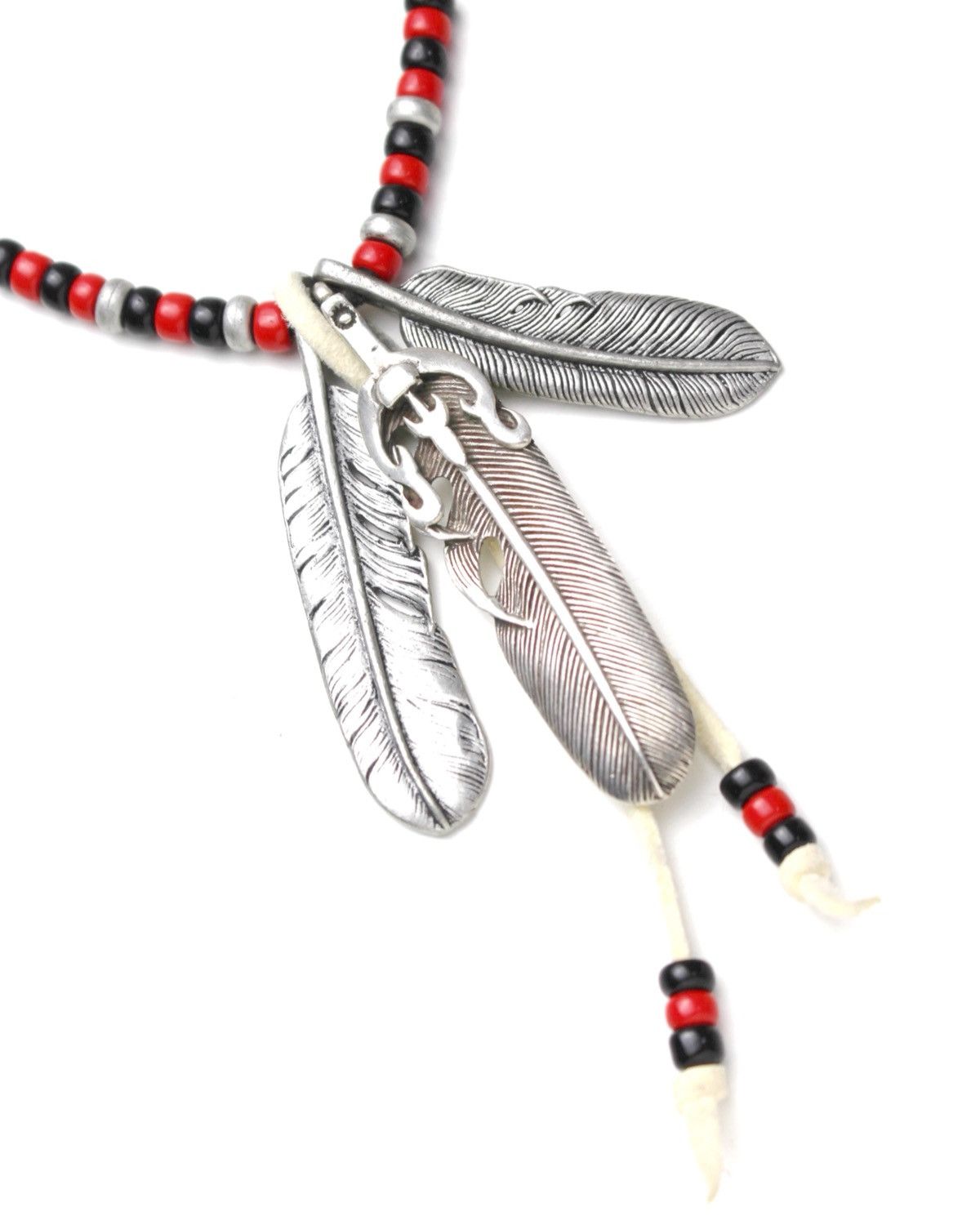 Vintage 2000S JAPANESE MADE SILVER & STEEL FEATHERS BEADED NECKLACE Size ONE SIZE - 4 Thumbnail