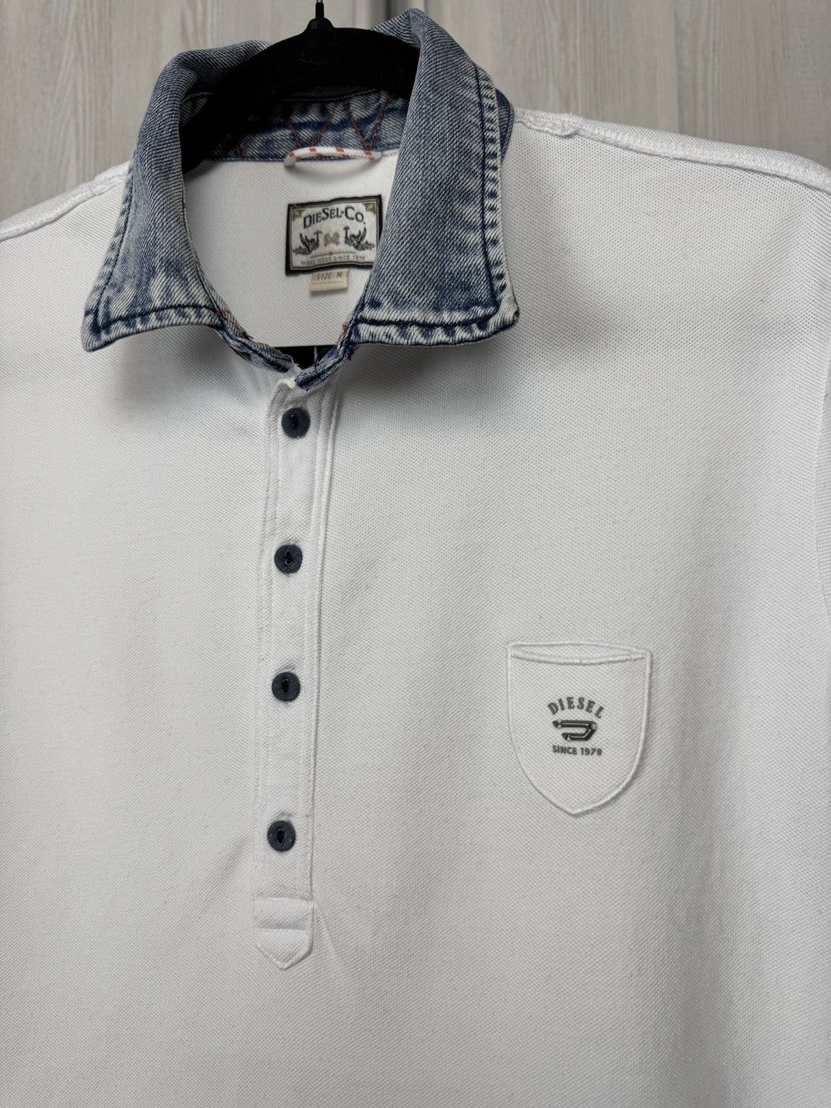 Diesel Diesel vintage y2k white polo with denim collar Size US M / EU 48-50 / 2 - 4 Thumbnail