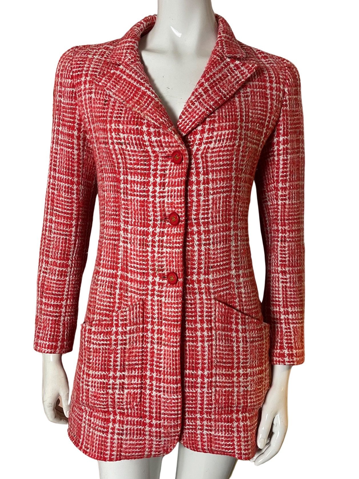 Image of Chanel Paris 1990S Vintage Tweed Blazer Jacket 36 in Orange, Women's (Size XS)