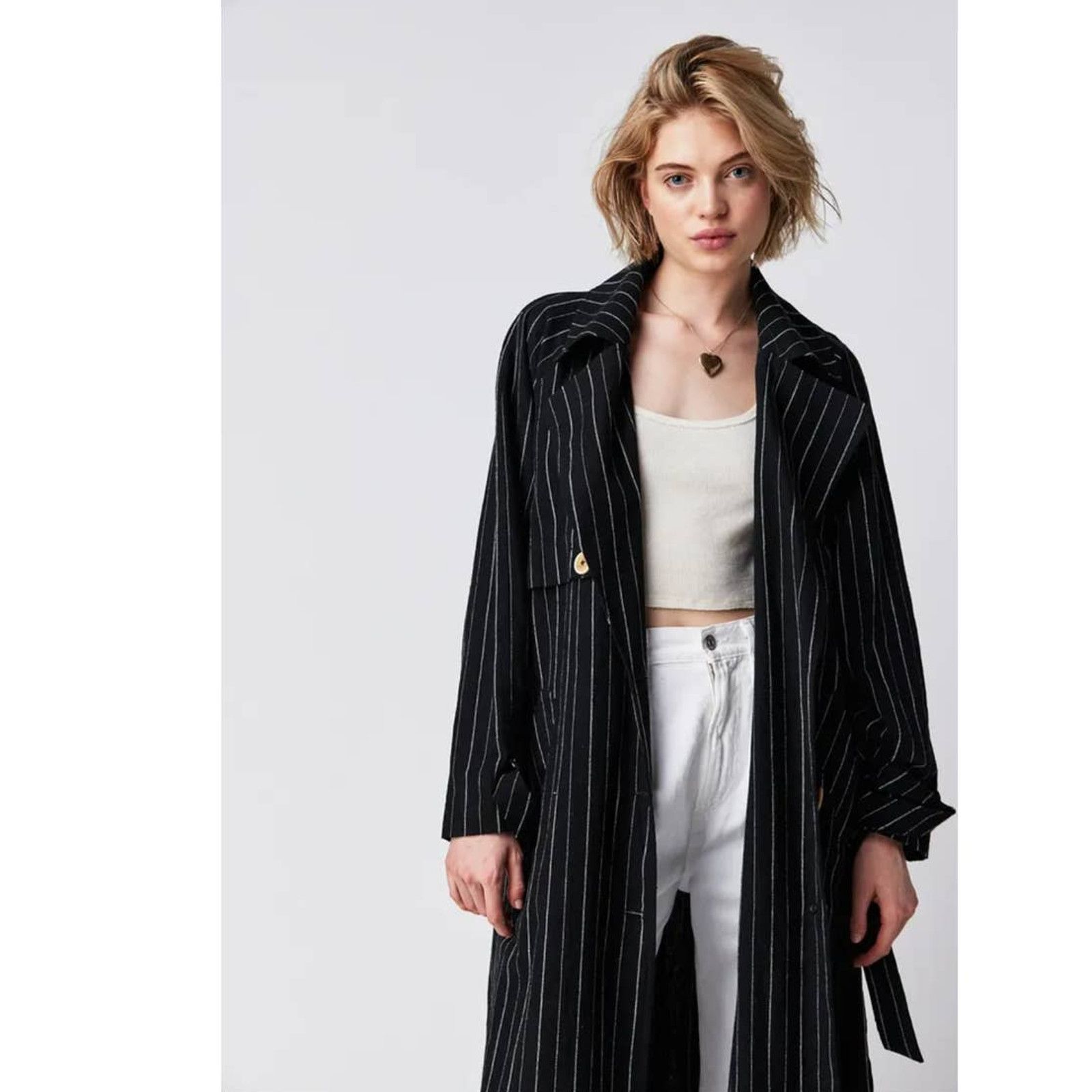 Free People New Free People Melia Mac Coat WTF $228 LARGE Blue Striped Size L / US 10 / IT 46 - 6 Thumbnail
