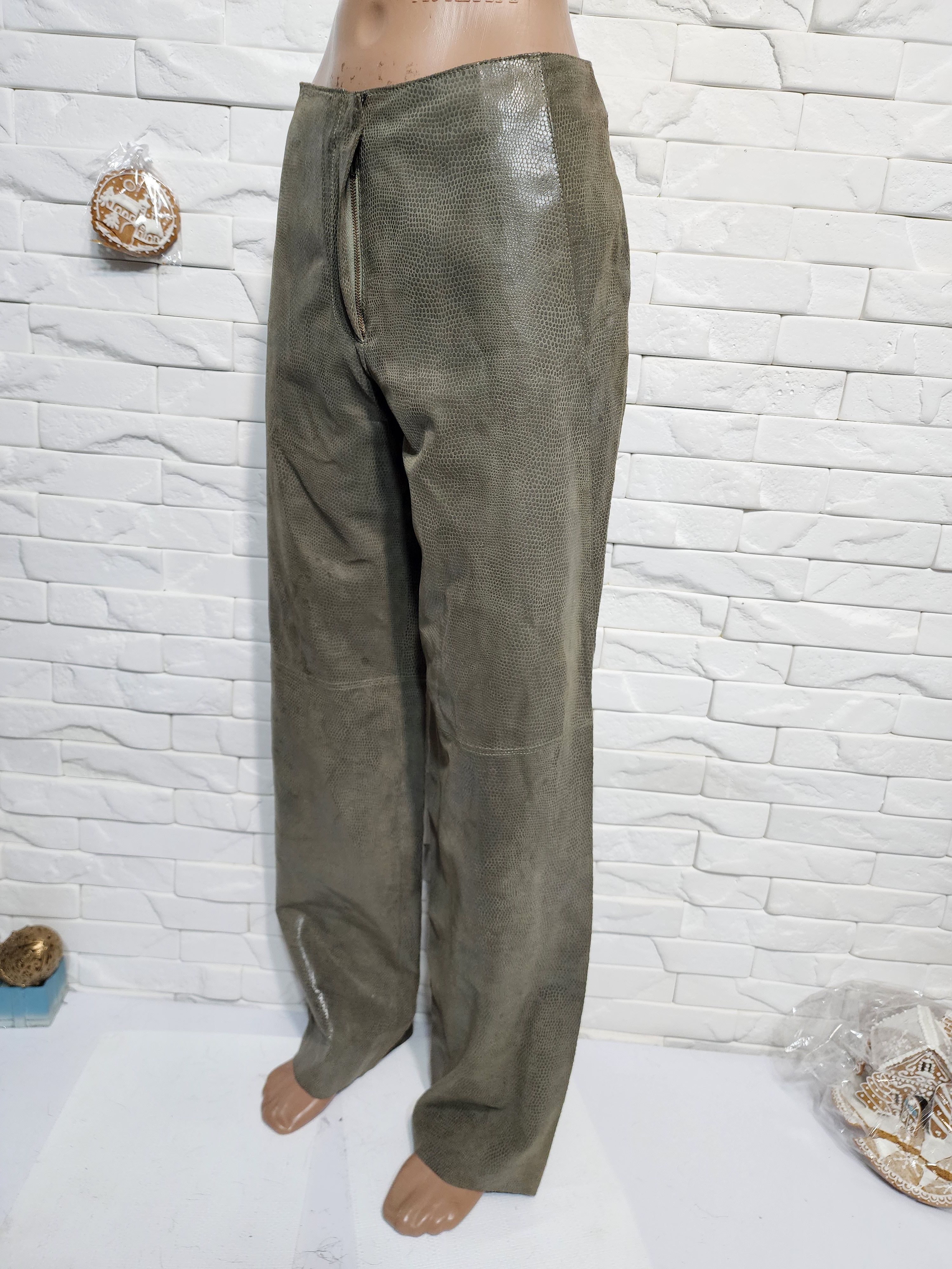 Other Gray Leather Pants: Women's Fitted Genuine Leather Trousers Size 31" - 2 Thumbnail