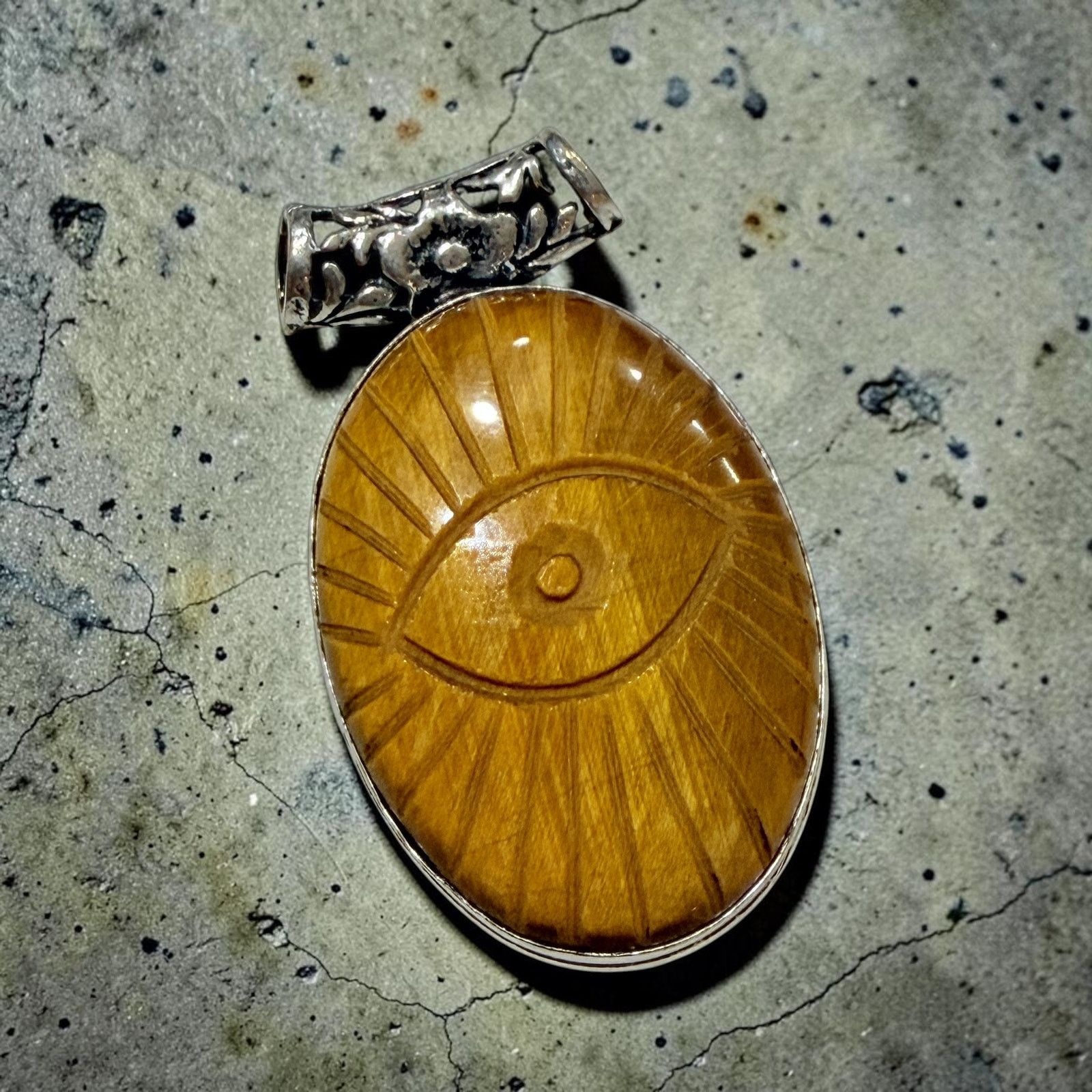 The Unbranded Brand Tiger Eye Evil Eye Pendant Sterling Silver Plated Size ONE SIZE - 1 Thumbnail