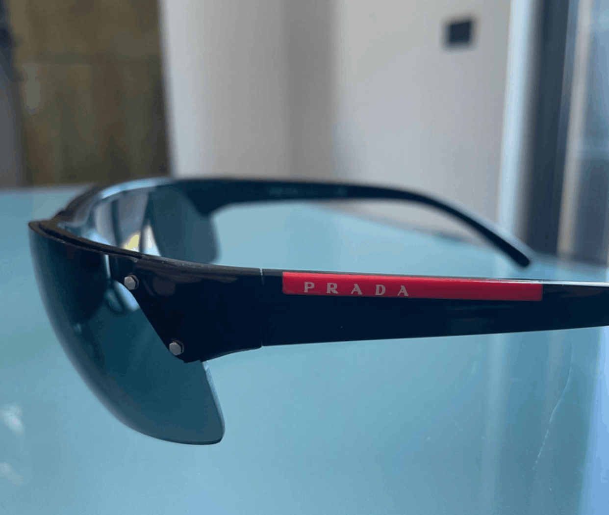 Prada × Vintage PRADA Sunglasses Rectangle Wrap Shield Metal Symbole Sport Size ONE SIZE - 1 Thumbnail