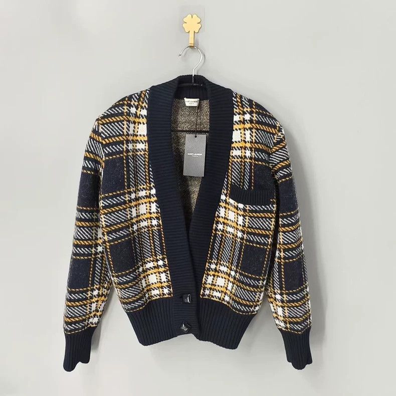Saint Laurent Paris Saint Laurent Plaid Knit Cardigan-yf Size US L / EU 52-54 / 3 - 1 Thumbnail