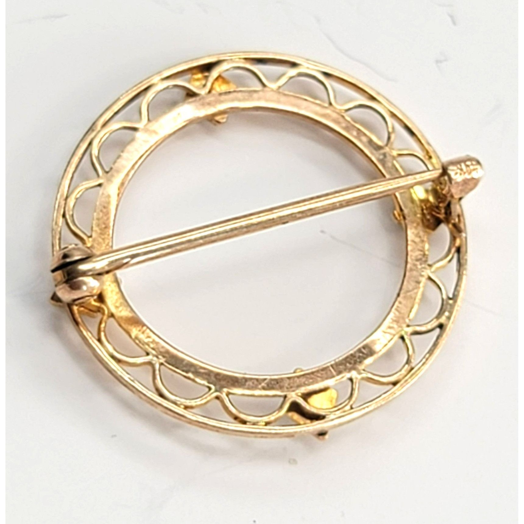 Vintage Antique Krementz 10k Gold Pin Brooch Round Seed Pearl Scallo Size ONE SIZE - 5 Thumbnail