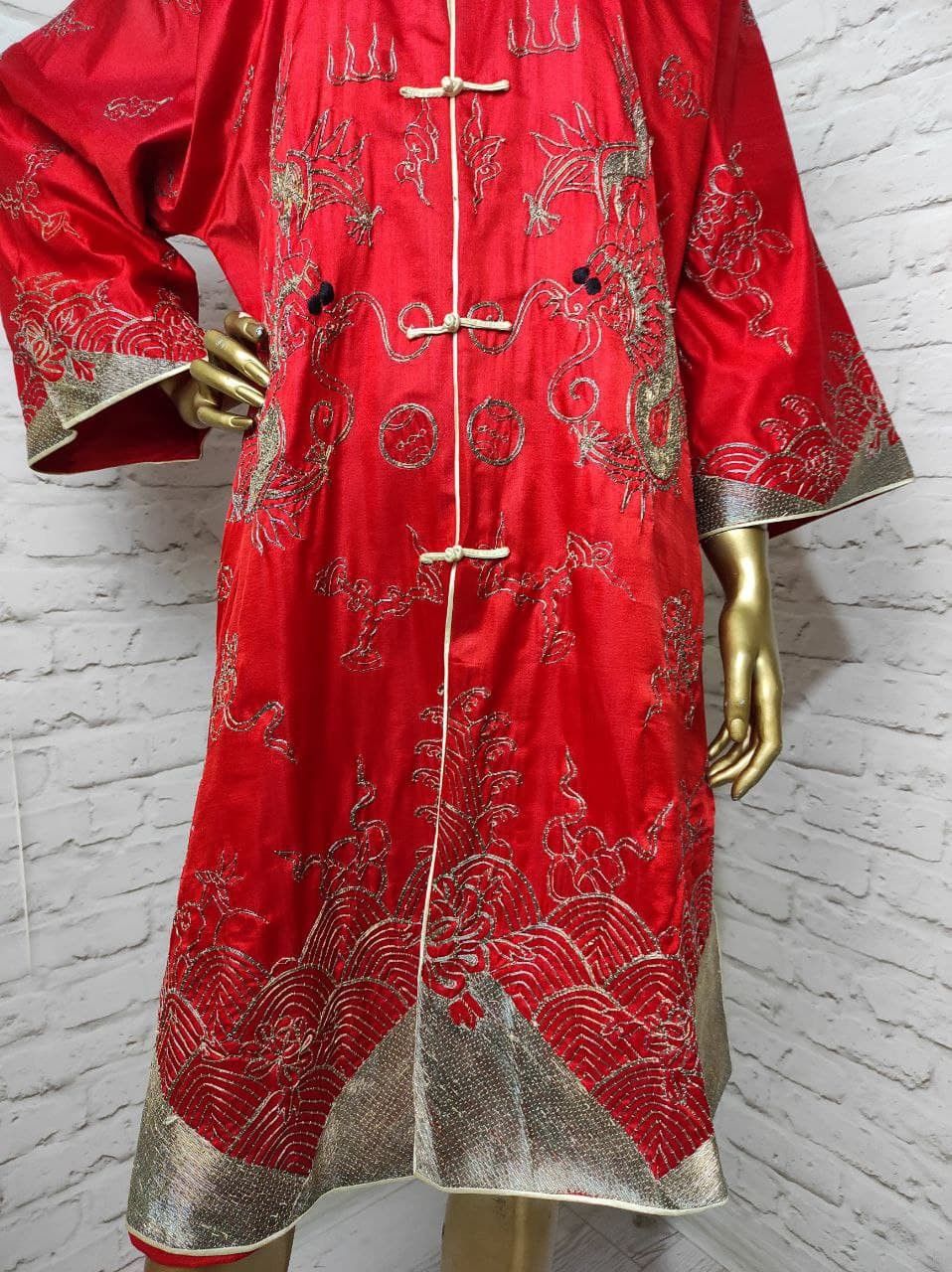Vintage Antique Chinese Qing Silk Robe Silver Metal VTG 19th S-M Size M / US 6-8 / IT 42-44 - 3 Thumbnail