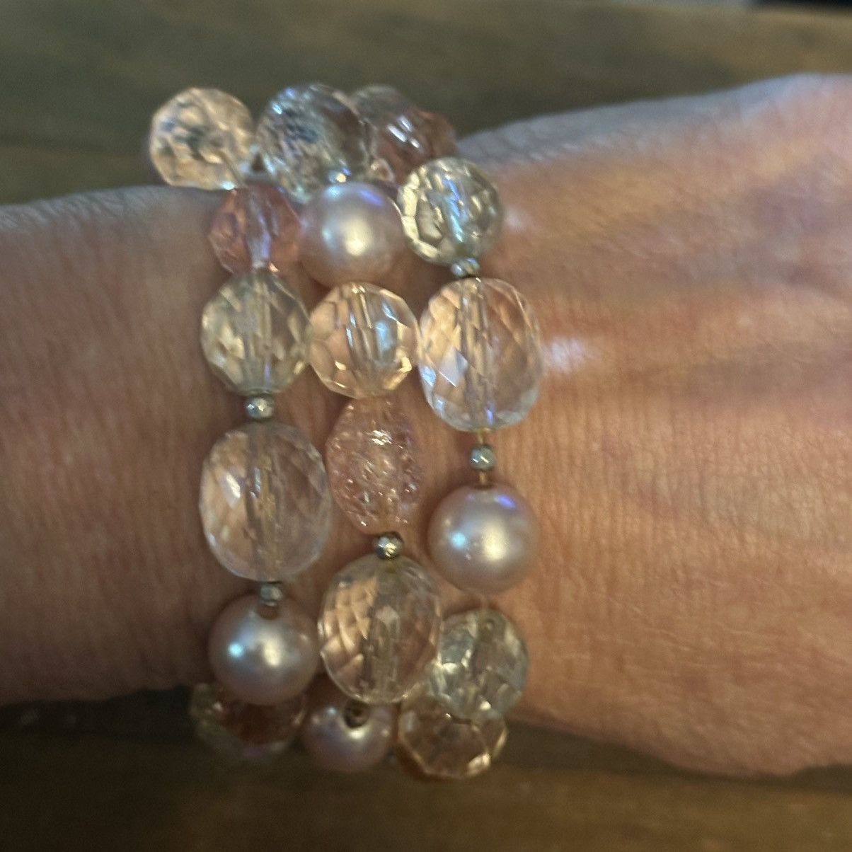 Other Chunky stacked rose and clear bead stretch bracelet Size ONE SIZE - 3 Thumbnail