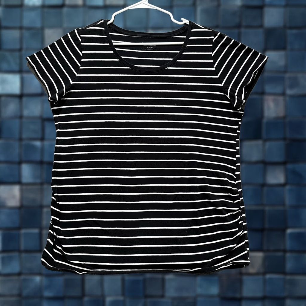 Vintage Motherhood Maternity Shirt Womens XL Black White Striped Rouched Side Size XL / US 12-14 / IT 48-50 - 1 Thumbnail