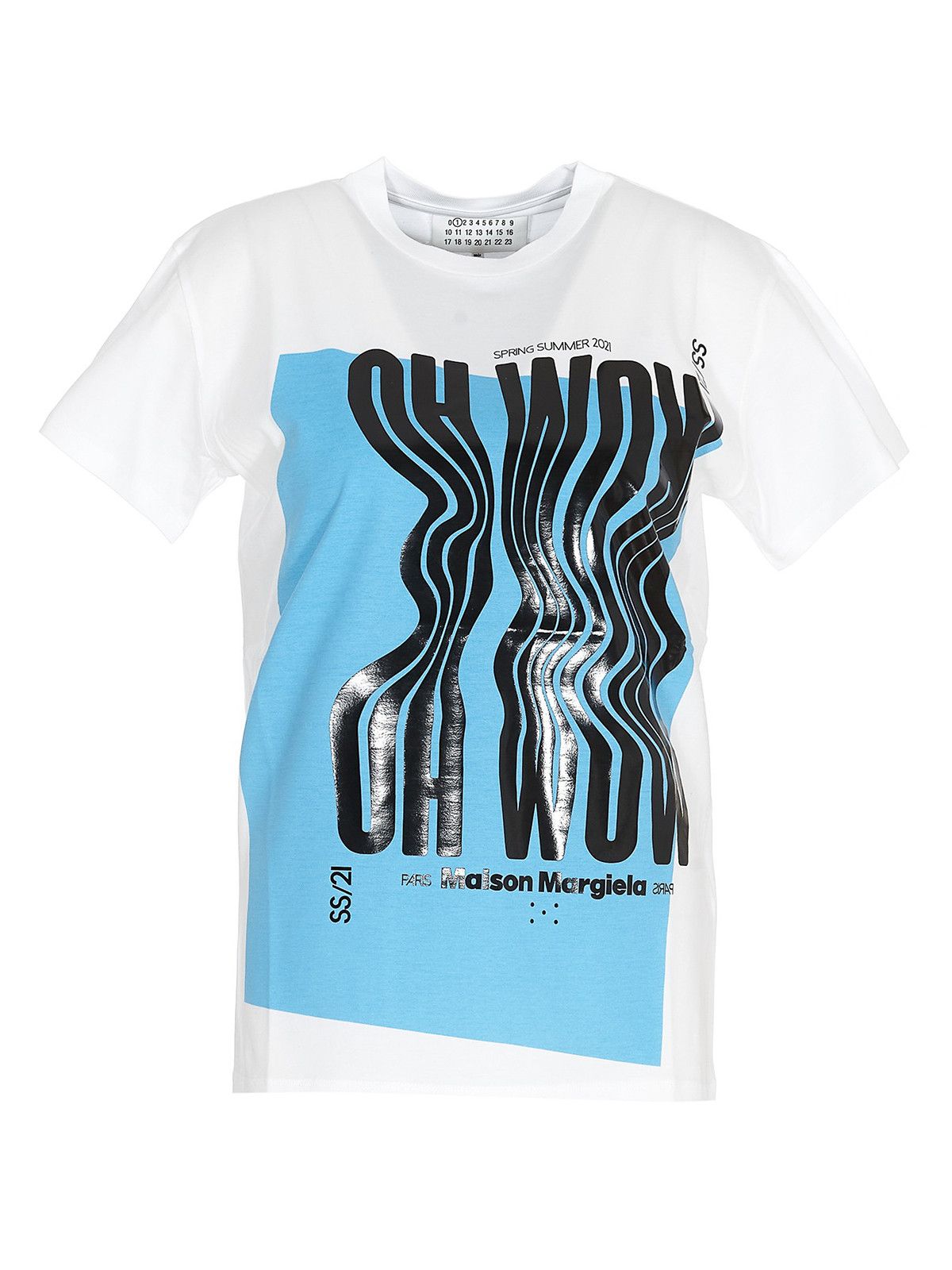 Maison Margiela o1y0625 Logo Crewneck T-Shirt in White/Blue Size XS / US 0-2 / IT 36-38 - 1 Thumbnail