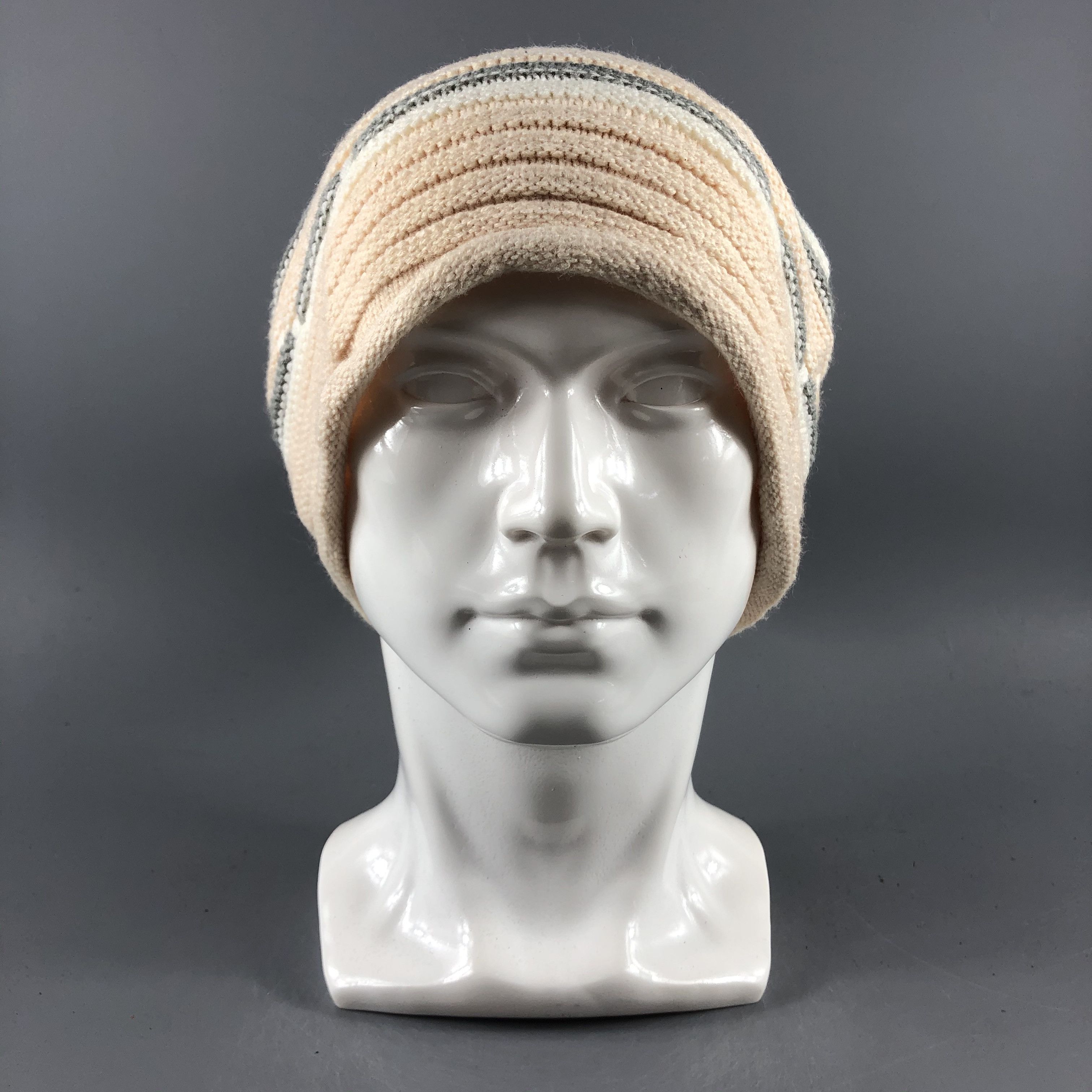 image of Vintage Unknown Hats Crochet Beanie Stripe Snow Hat Snow Cap B1072, Men's