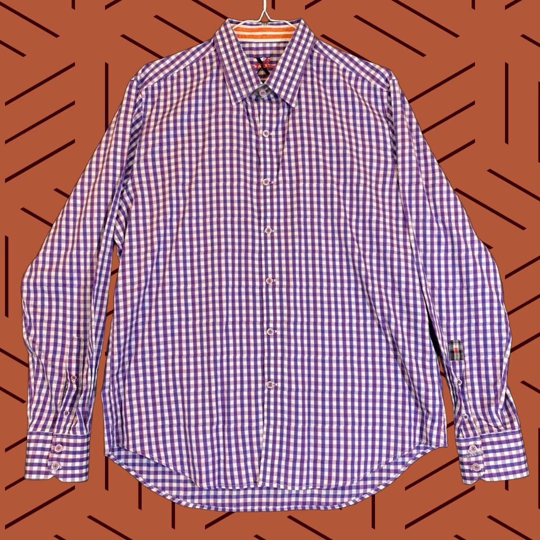 Robert Graham VINTAGE Robert Graham X Shirt Mens XL Purple White Plaid Button Up Dress Outdoors L/S Size 46R - 1 Thumbnail