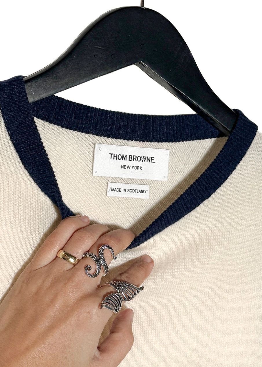 Thom Browne Thom Browne Ivory Colourblock Red Navy Cashmere Sweater Size US XL / EU 56 / 4 - 4 Thumbnail