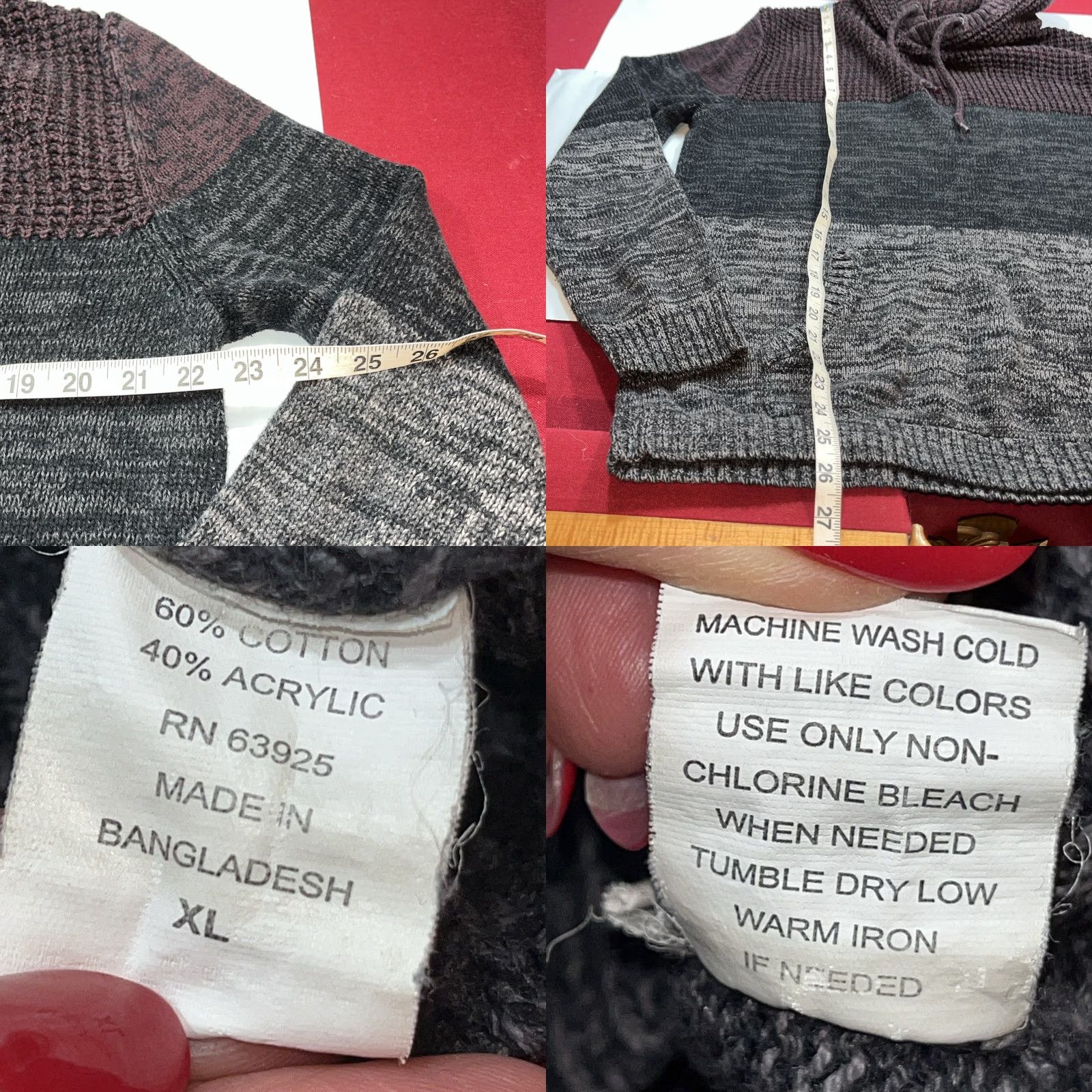 Vintage Retrofit WAFFLE Knit Sweater Hoodie Front Pocket Purple Gray Black MENS XL Size US XL / EU 56 / 4 - 8 Thumbnail