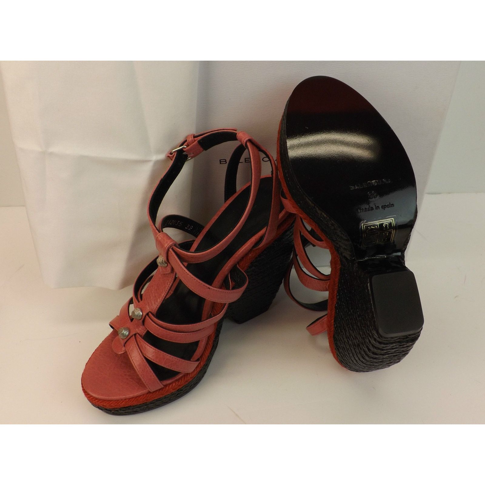 Balenciaga BALENCIAGA ARENA PINK LEATHER WEDGE STUDDED SANDALS 39 $745 Size US 9 / IT 39 - 11 Thumbnail